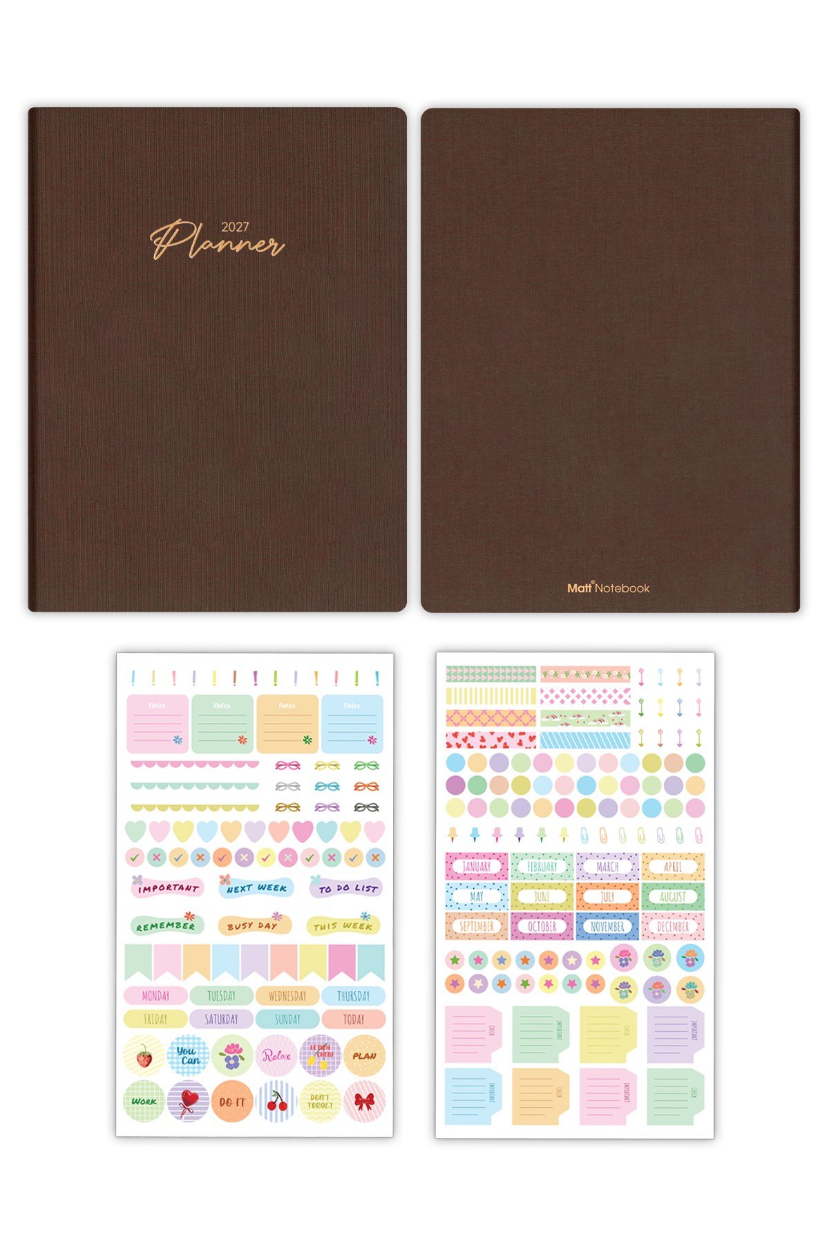 Matt Notebook 2027 Yılı 20x27 cm Keten Haftalık Planlayıcı Ajanda Kahverengi