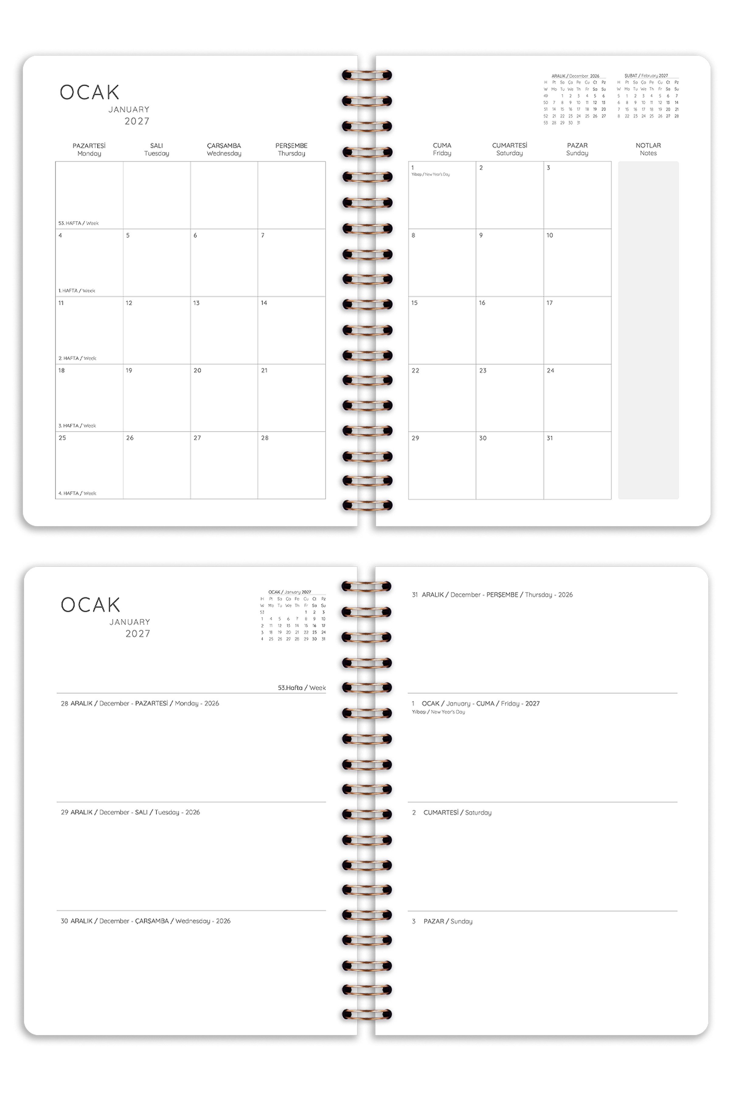 Matt Notebook 2027 Yılı A5 Ajanda Spiralli 15x21 cm - 12 Aylık Kiraz