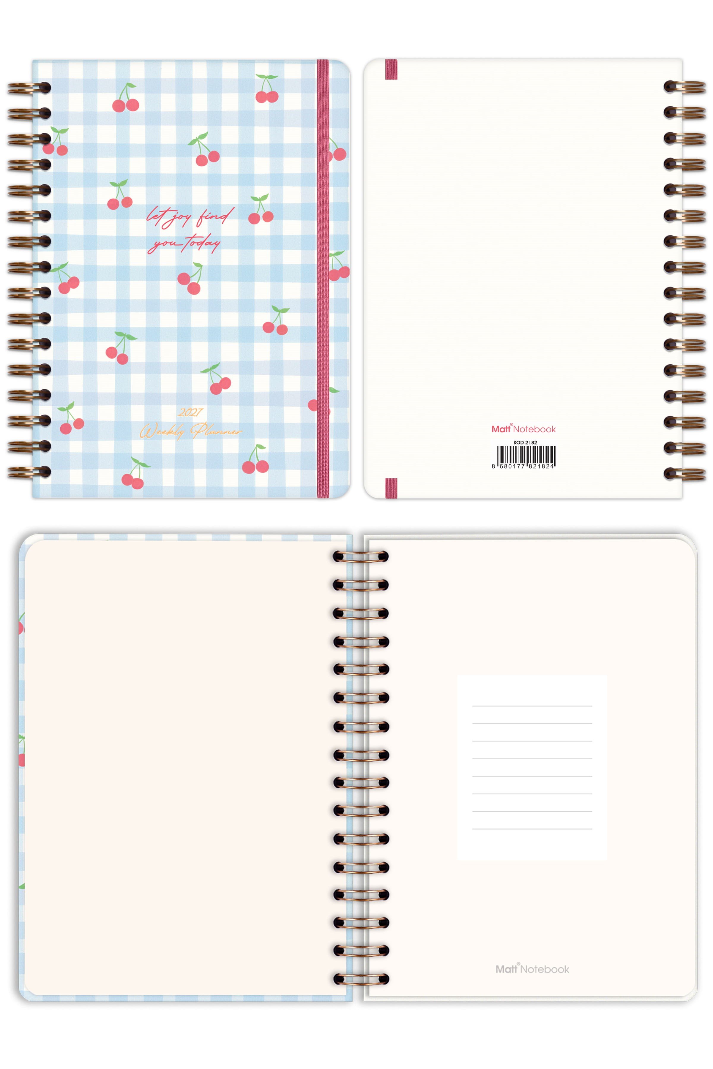 Matt Notebook 2027 Yılı A5 Ajanda Spiralli 15x21 cm - 12 Aylık Kiraz