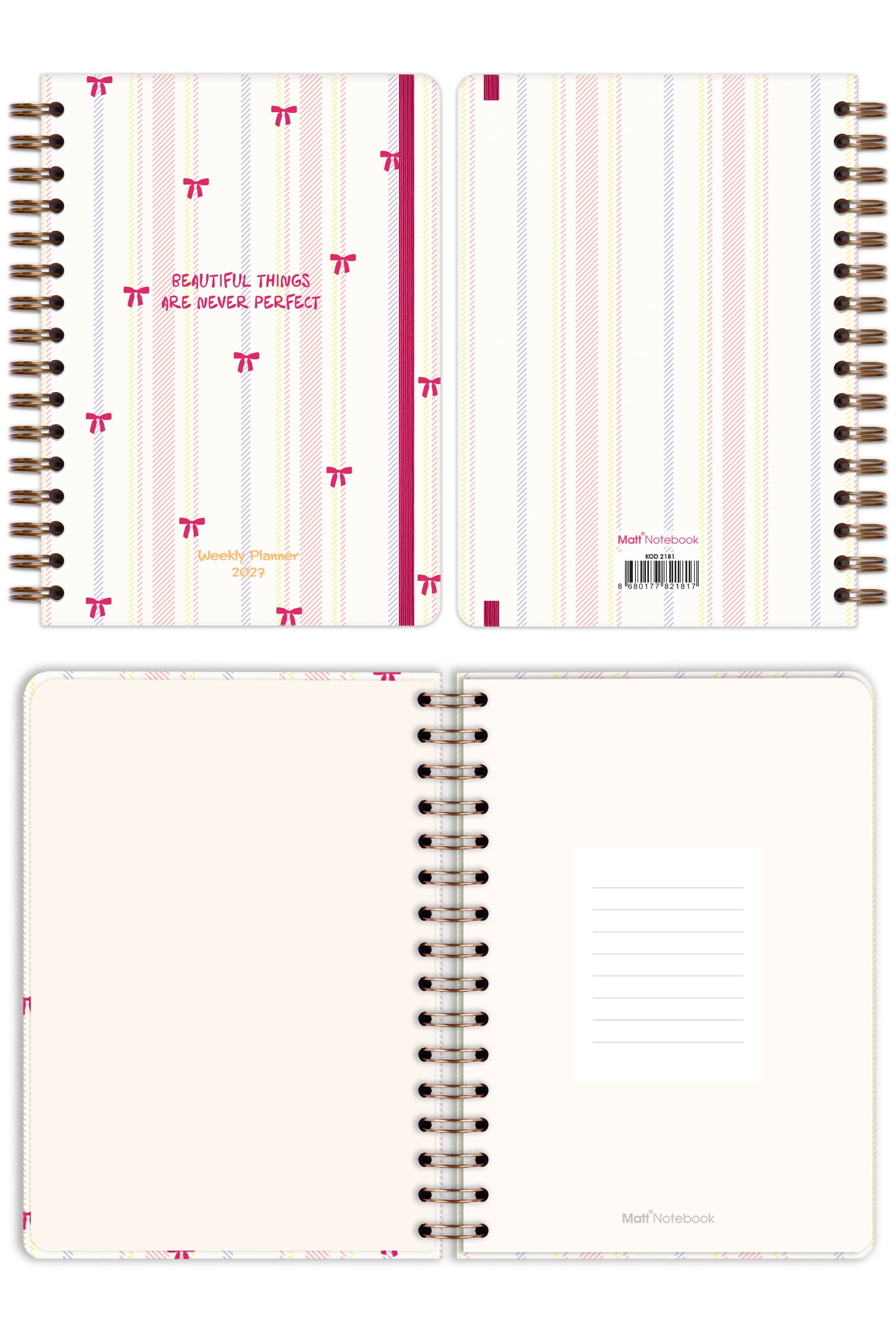 Matt Notebook 2027 Yılı A5 Ajanda Spiralli 15x21 cm - 12 Aylık Fiyonk