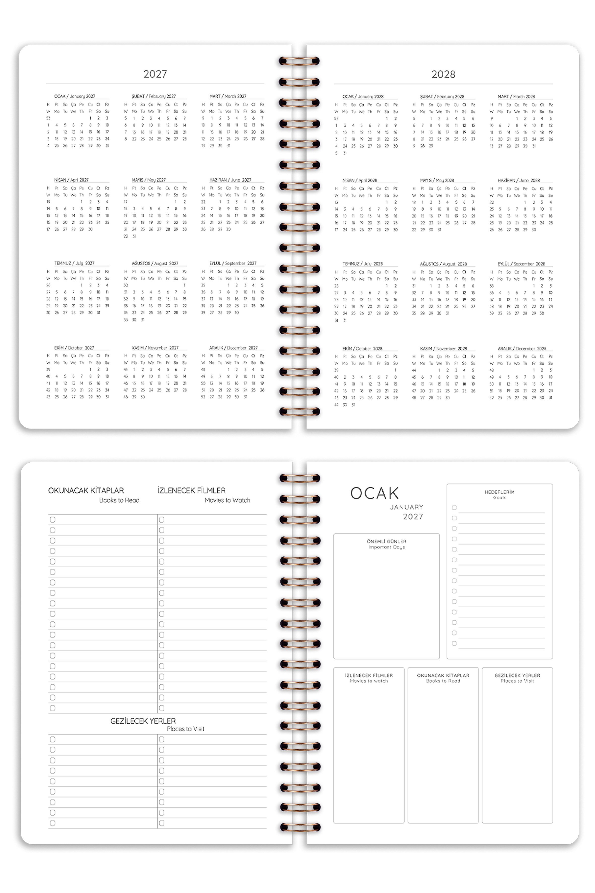Matt Notebook 2027 Yılı A5 Ajanda Spiralli 15x21 cm - 12 Aylık Kiraz