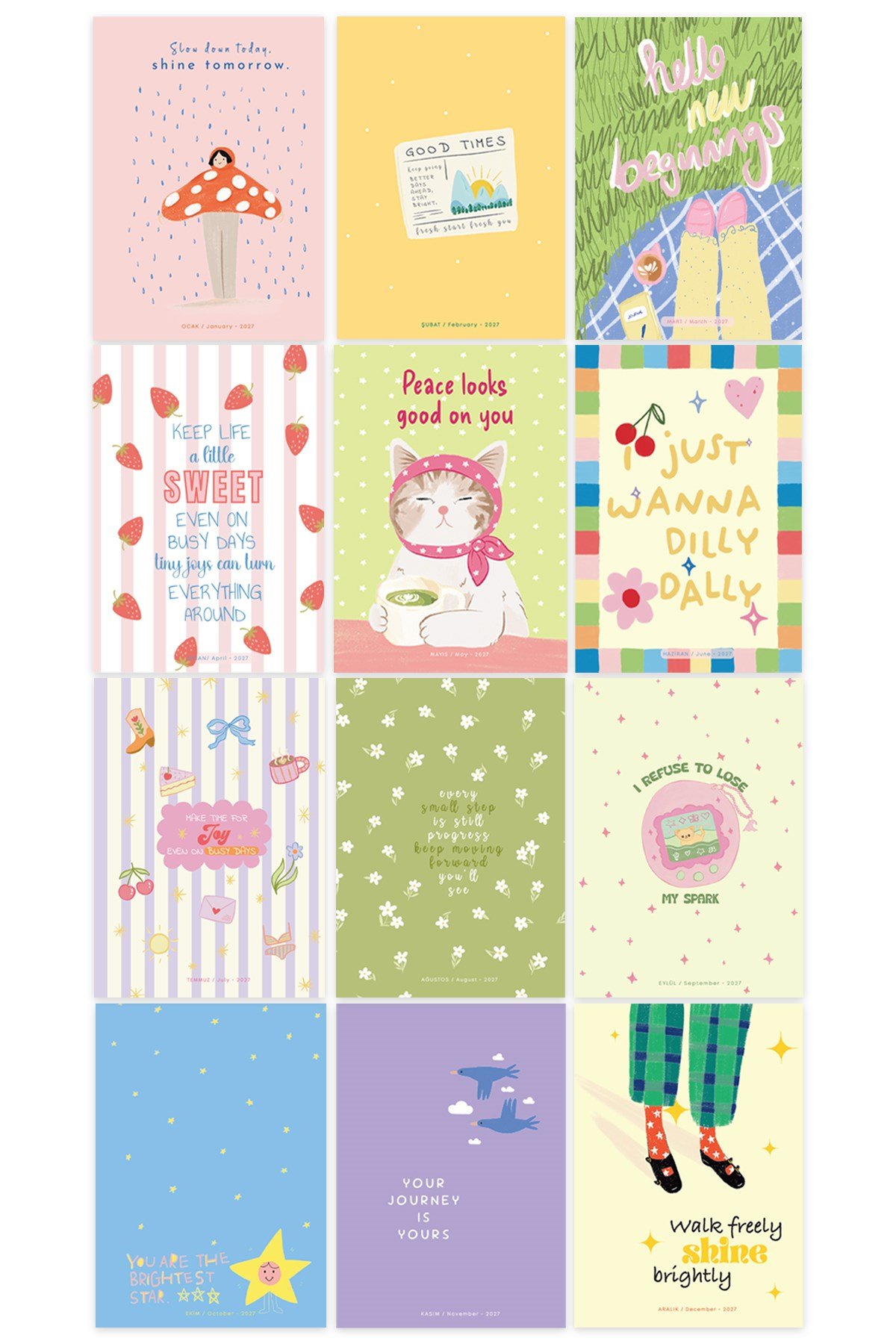 Matt Notebook 2027 Yılı A5 Haftalık Ajanda Spiralli 15x21 cm - 12 Aylık - Motivasyon Sayfalı Kiraz