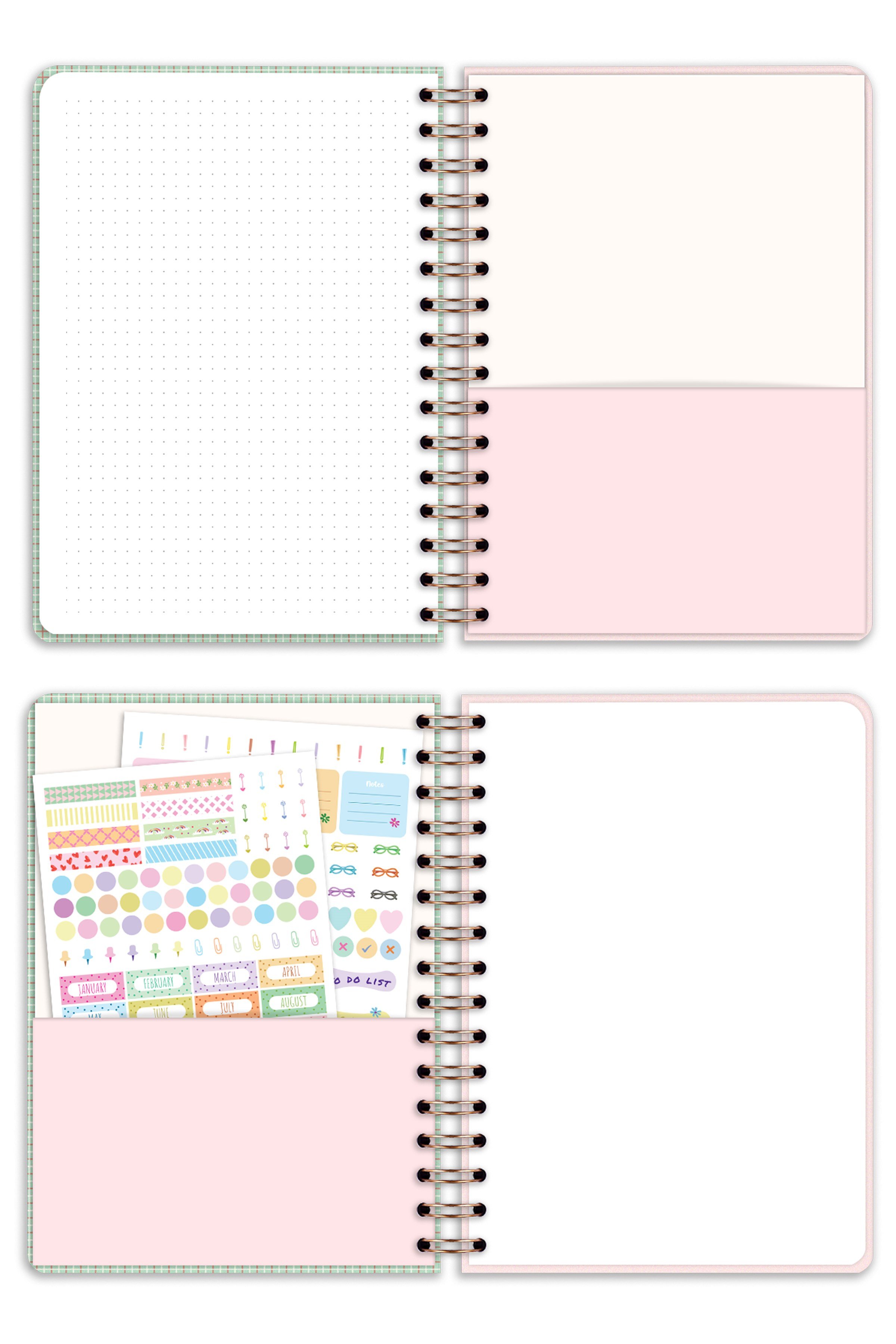 Matt Notebook 2027 Yılı A5 Haftalık Ajanda Spiralli 15x21 cm - 12 Aylık - Motivasyon Sayfalı Ekose