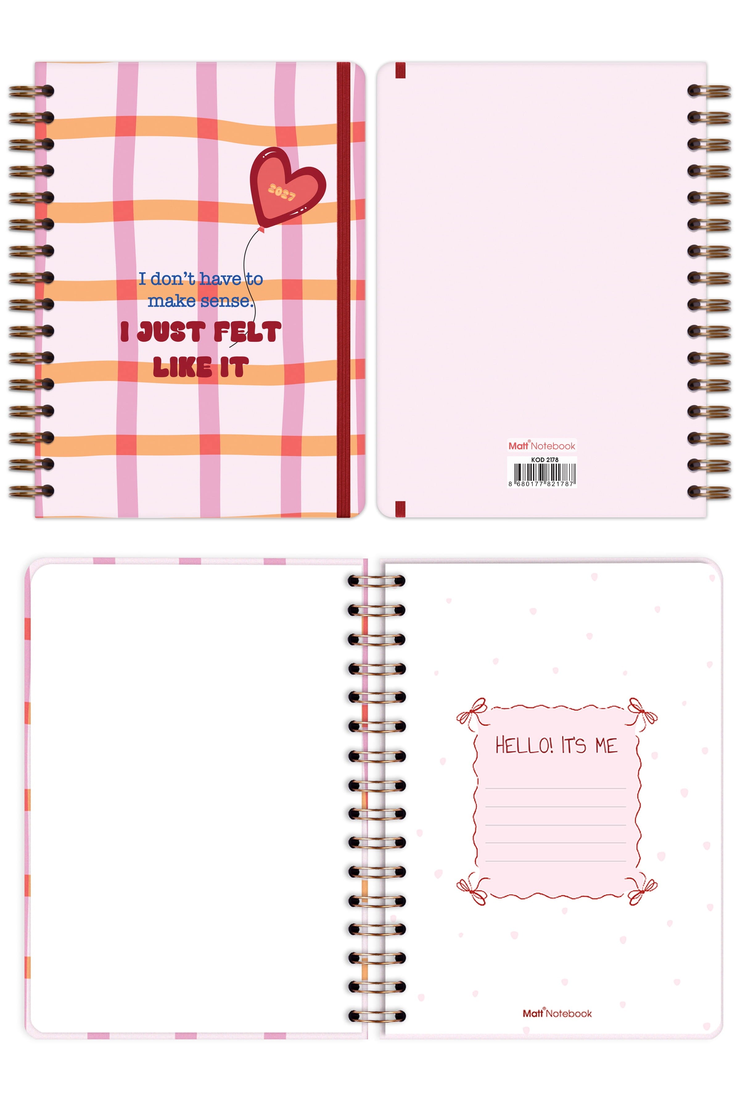 Matt Notebook 2027 Yılı A5 Haftalık Ajanda Spiralli 15x21 cm - 12 Aylık - Motivasyon Sayfalı