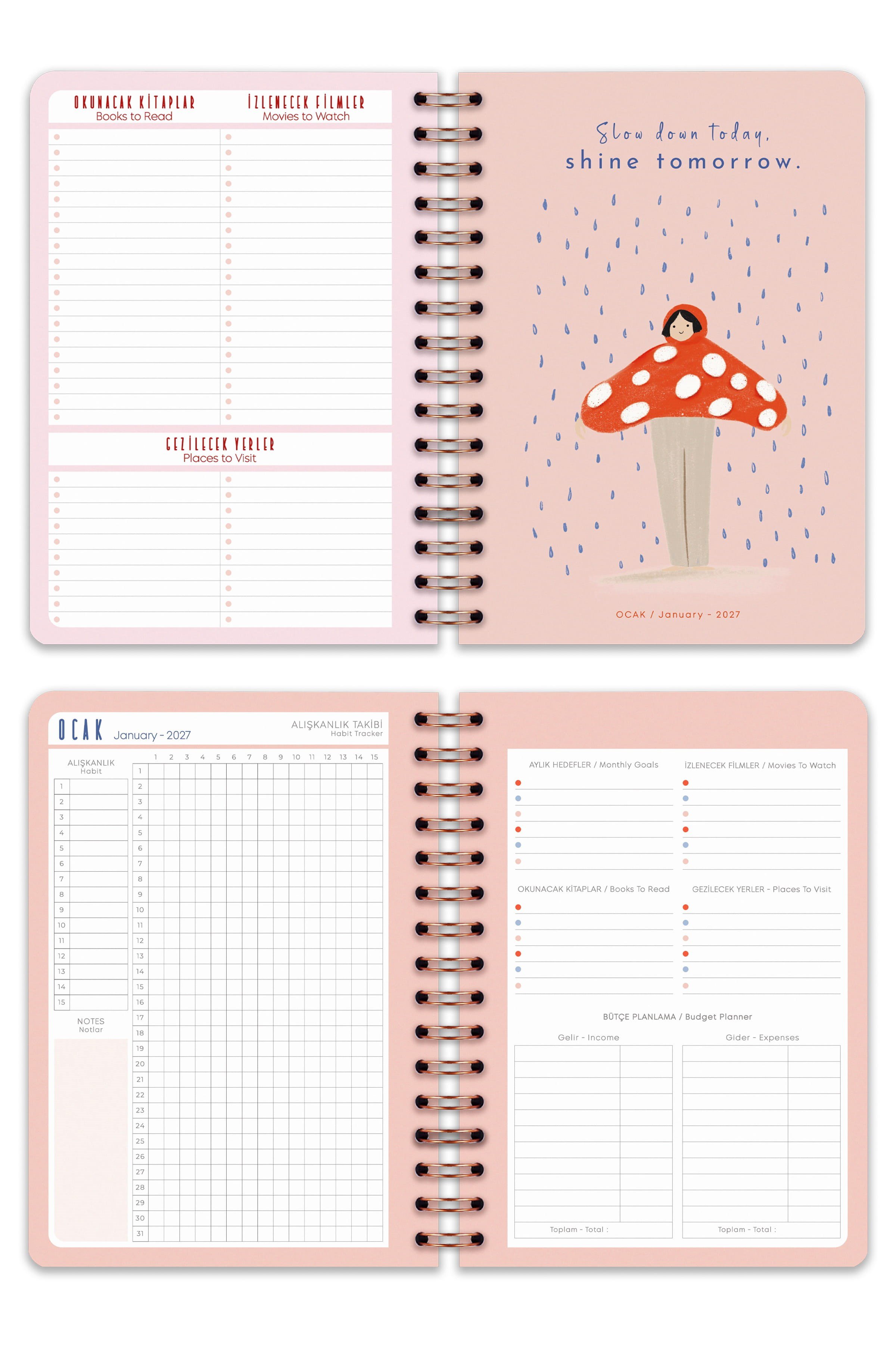 Matt Notebook 2027 Yılı A5 Haftalık Ajanda Spiralli 15x21 cm - 12 Aylık - Motivasyon Sayfalı