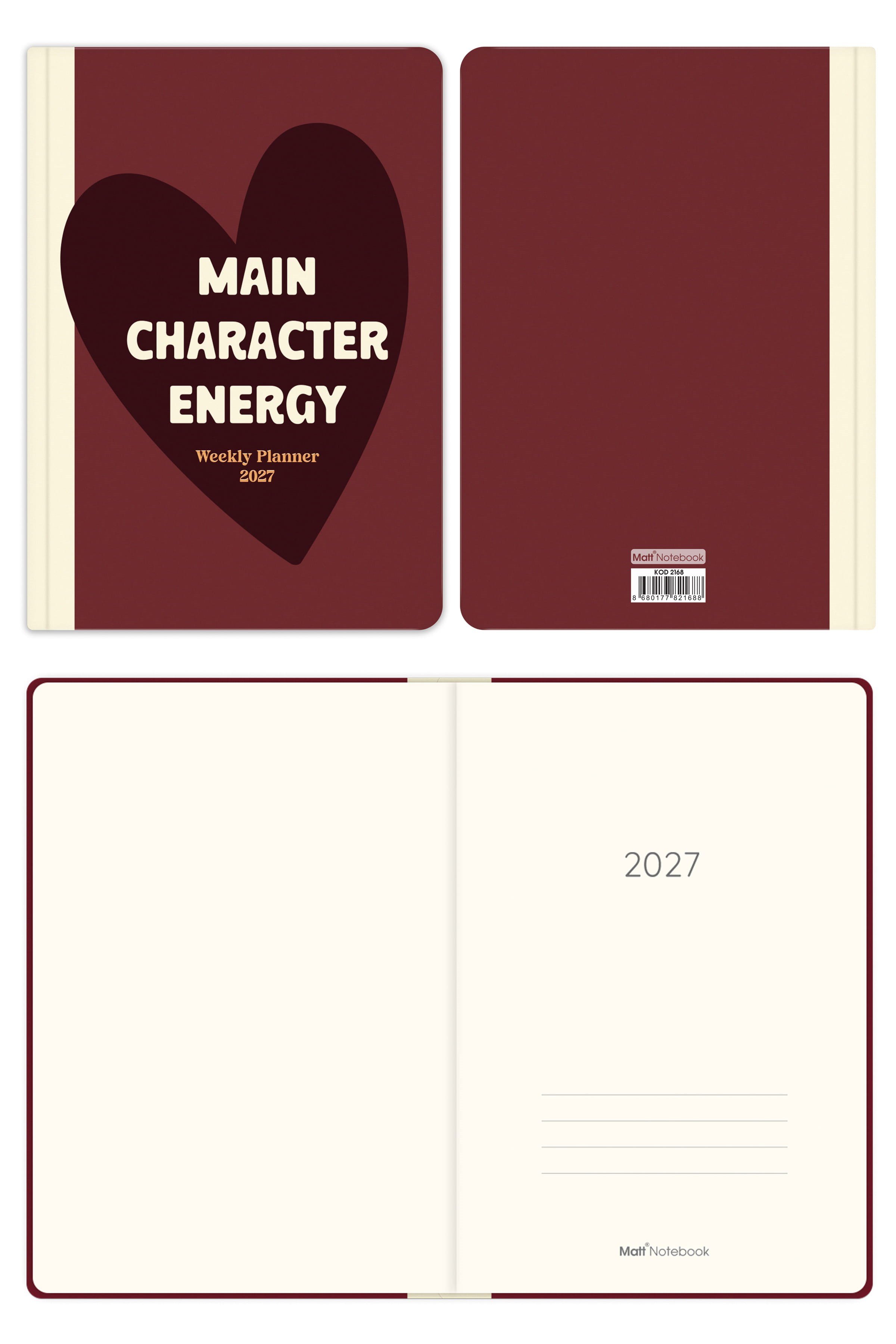 Matt Notebook 2027 Yılı A5 Haftalık Ajanda 15x21 cm - 12 Aylık Kalp