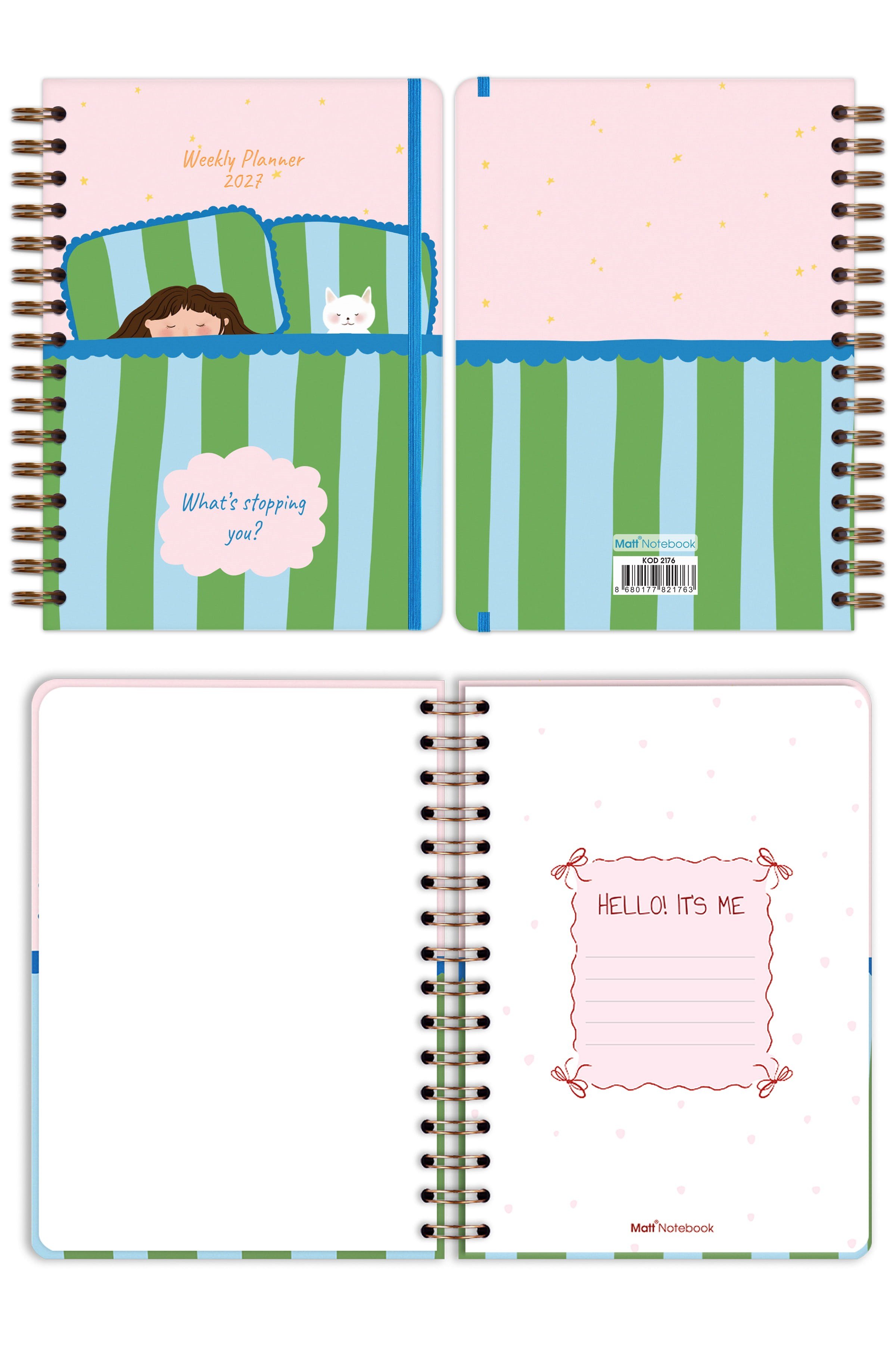 Matt Notebook 2027 Yılı A5 Haftalık Ajanda Spiralli 15x21 cm - 12 Aylık - Motivasyon Sayfalı