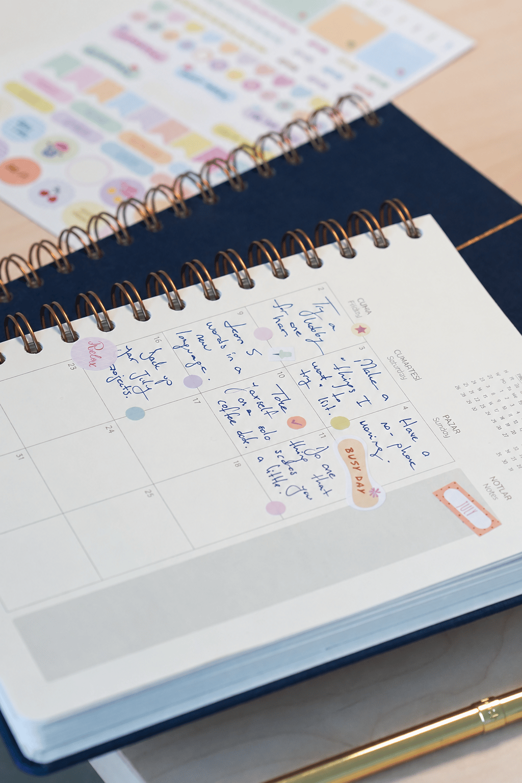 Matt Notebook 2027 Yılı A5 Keten Ajanda Spiralli 15x21 cm - 12 Aylık Lacivert