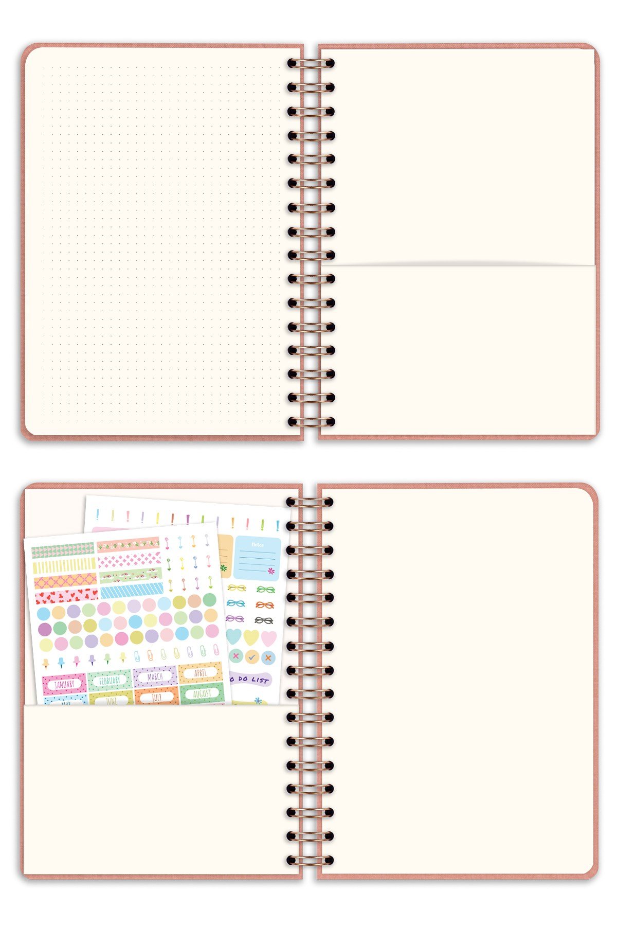 Matt Notebook 2027 Yılı A5 Keten Ajanda Spiralli 15x21 cm - 12 Aylık Pembe