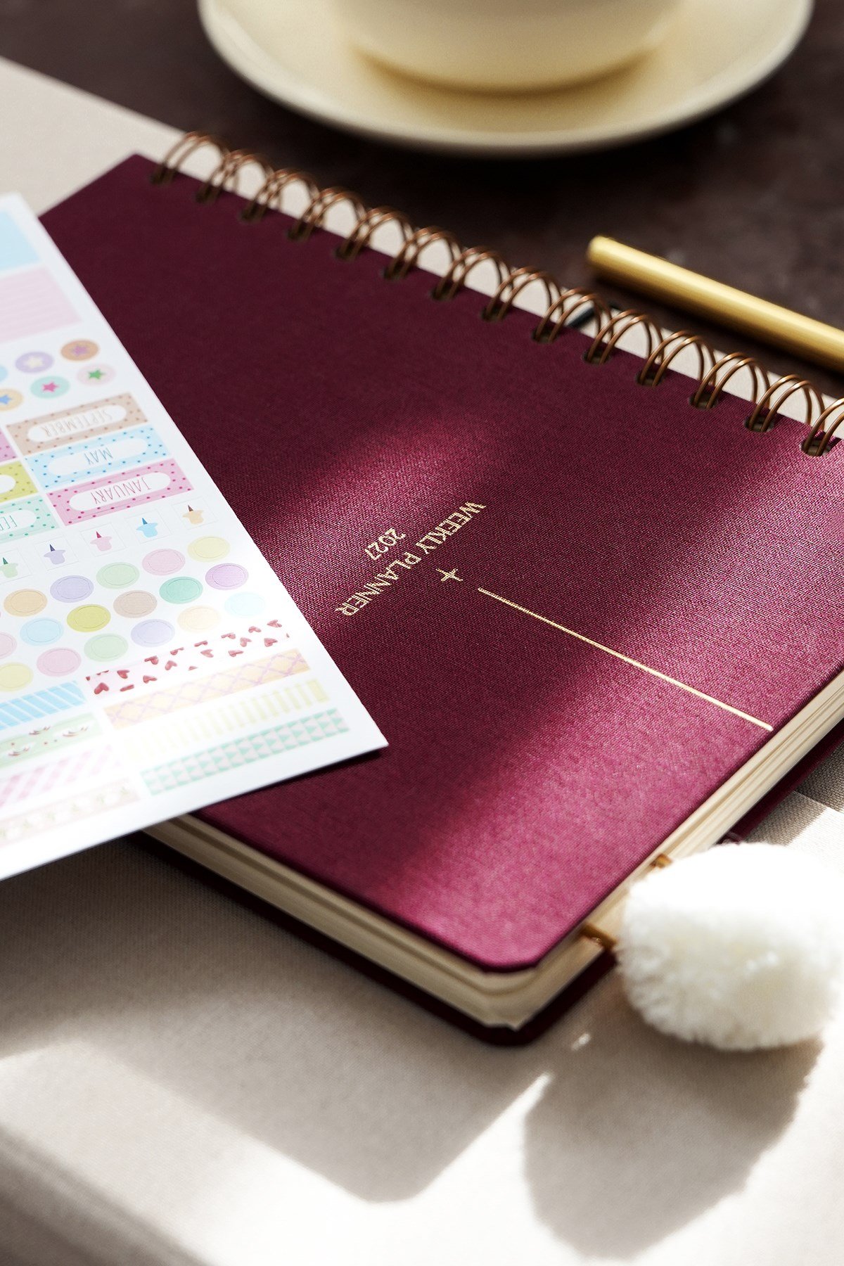 Matt Notebook 2027 Yılı A5 Keten Ajanda Spiralli 15x21 cm - 12 Aylık Bordo