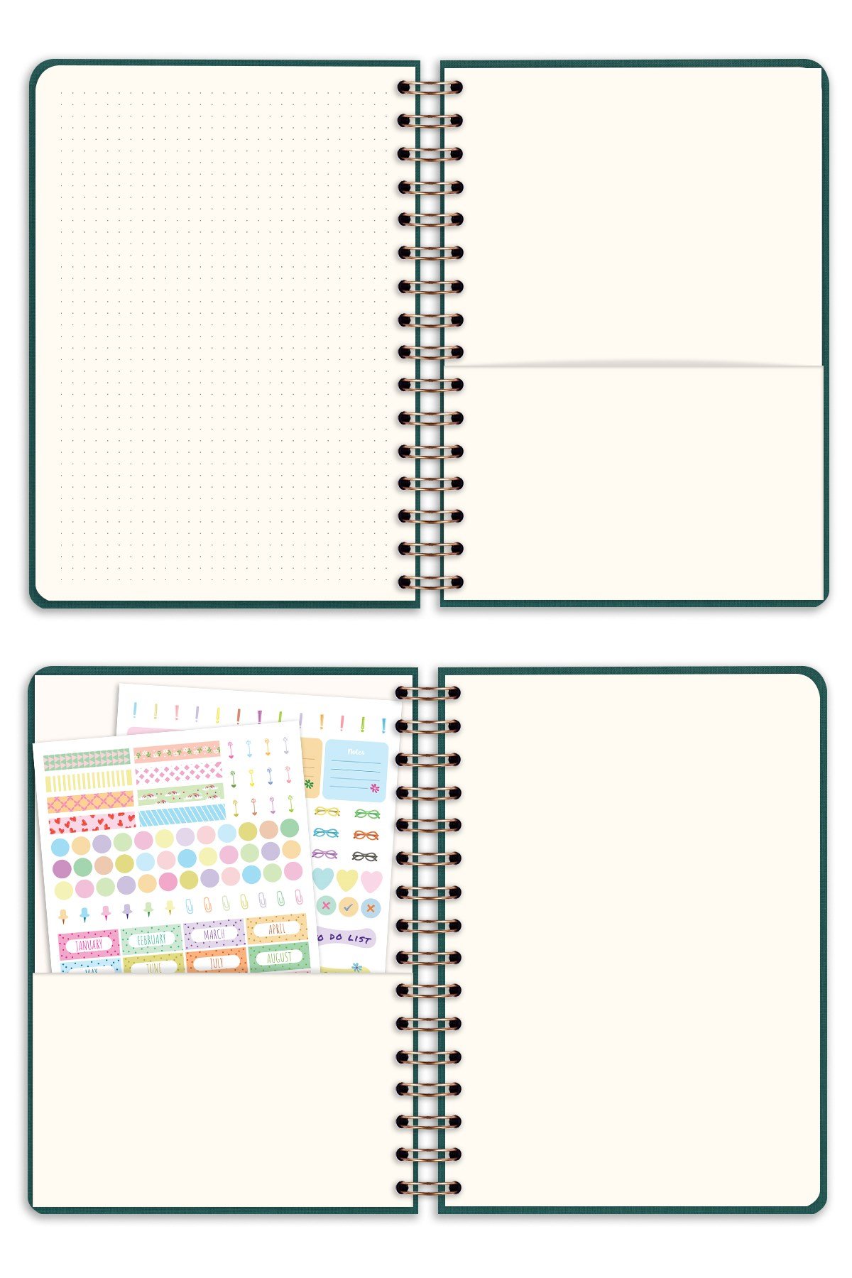 Matt Notebook 2027 Yılı A5 Keten Ajanda Spiralli 15x21 cm - 12 Aylık Koyu Yeşil