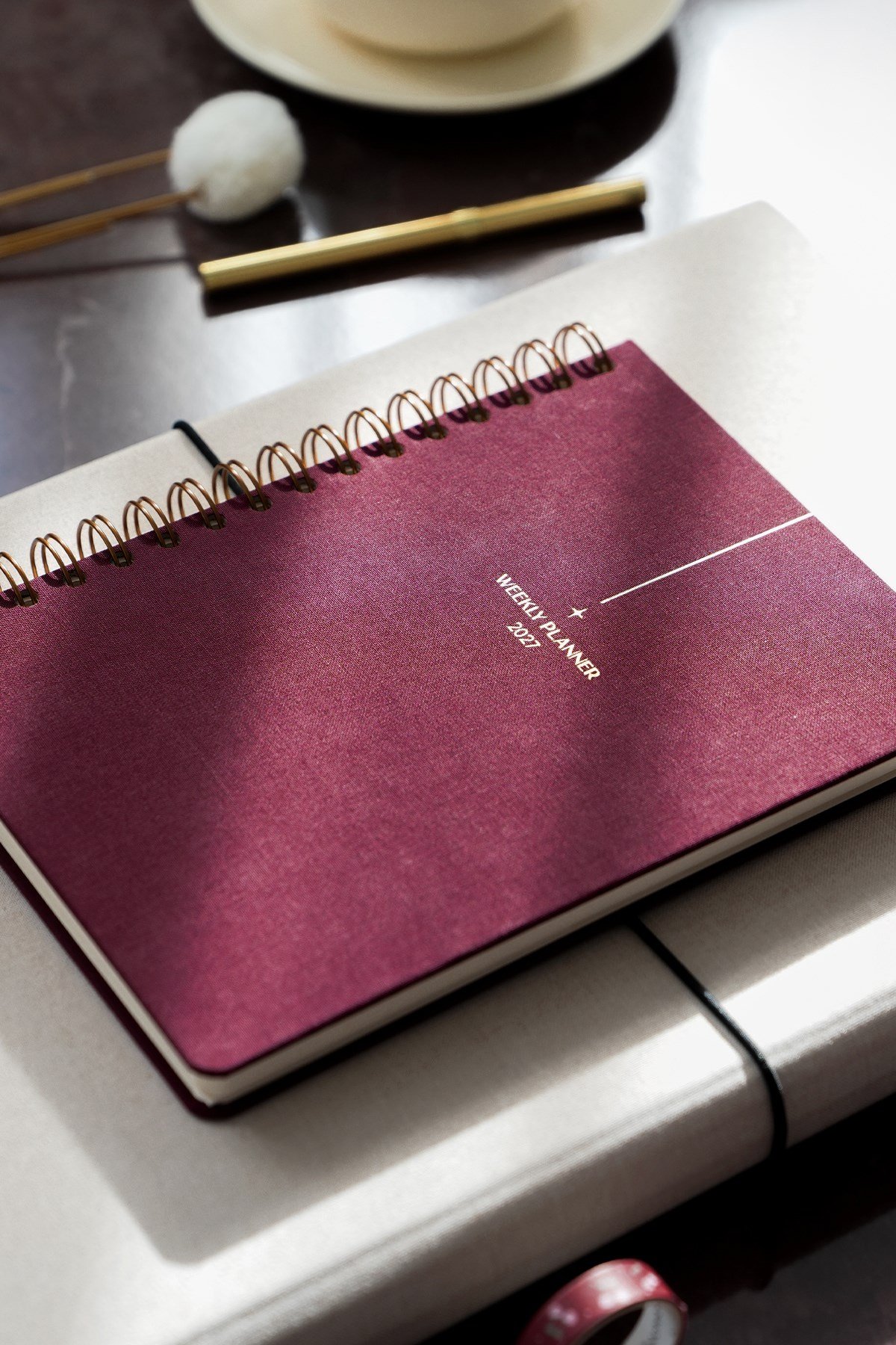 Matt Notebook 2027 Yılı A5 Keten Ajanda Spiralli 15x21 cm - 12 Aylık Bordo