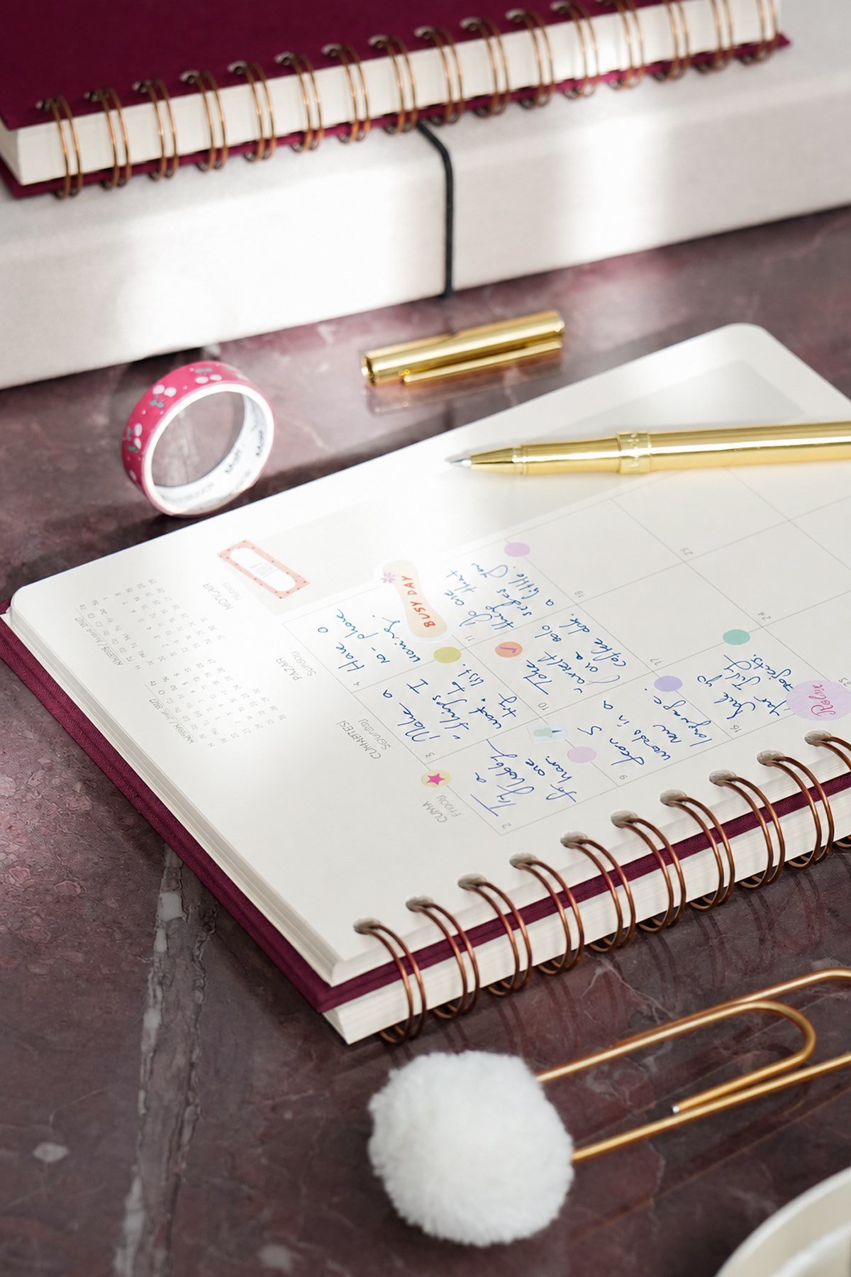 Matt Notebook 2027 Yılı A5 Keten Ajanda Spiralli 15x21 cm - 12 Aylık Bordo