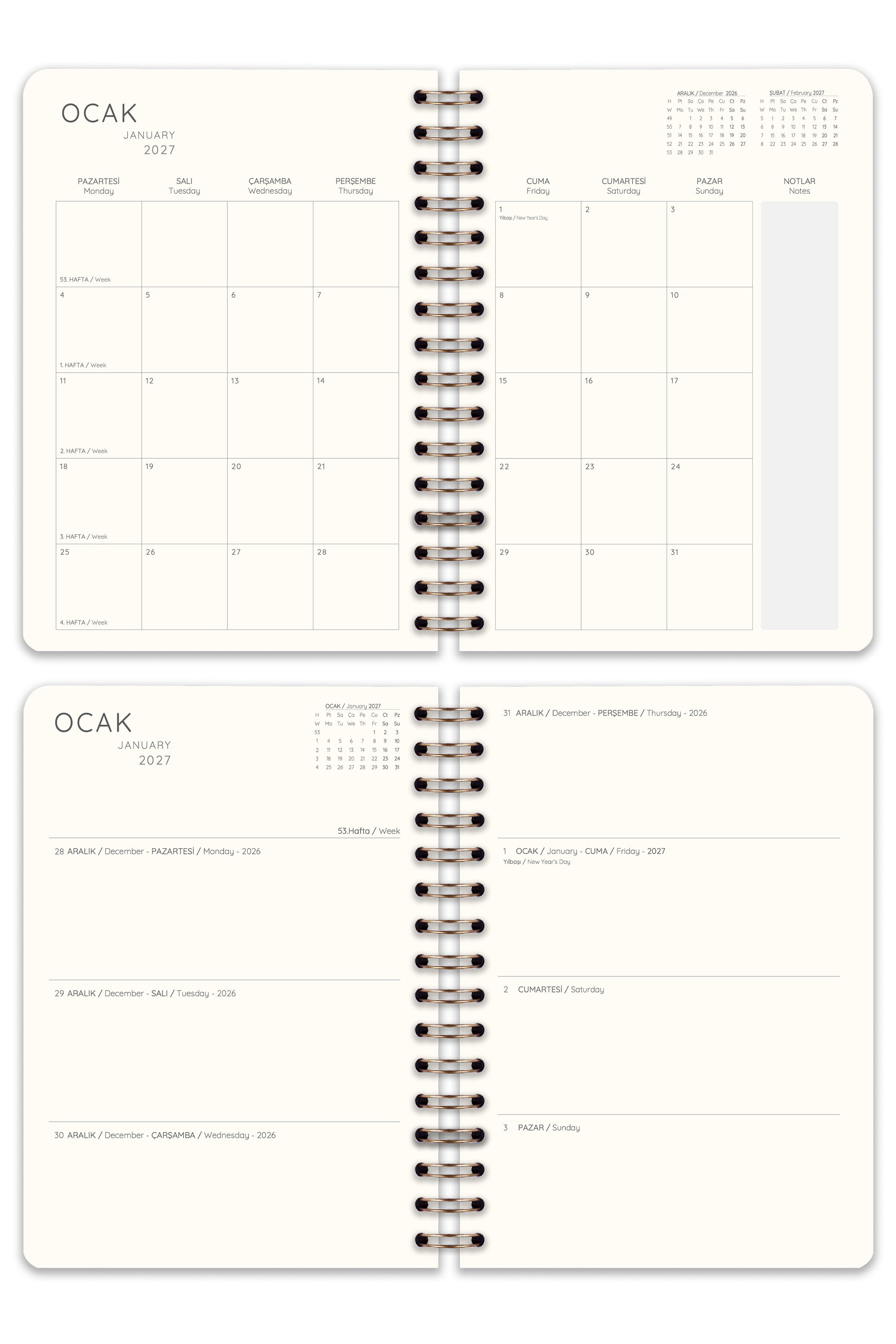 Matt Notebook 2027 Yılı A5 Keten Ajanda Spiralli 15x21 cm - 12 Aylık Yeşil