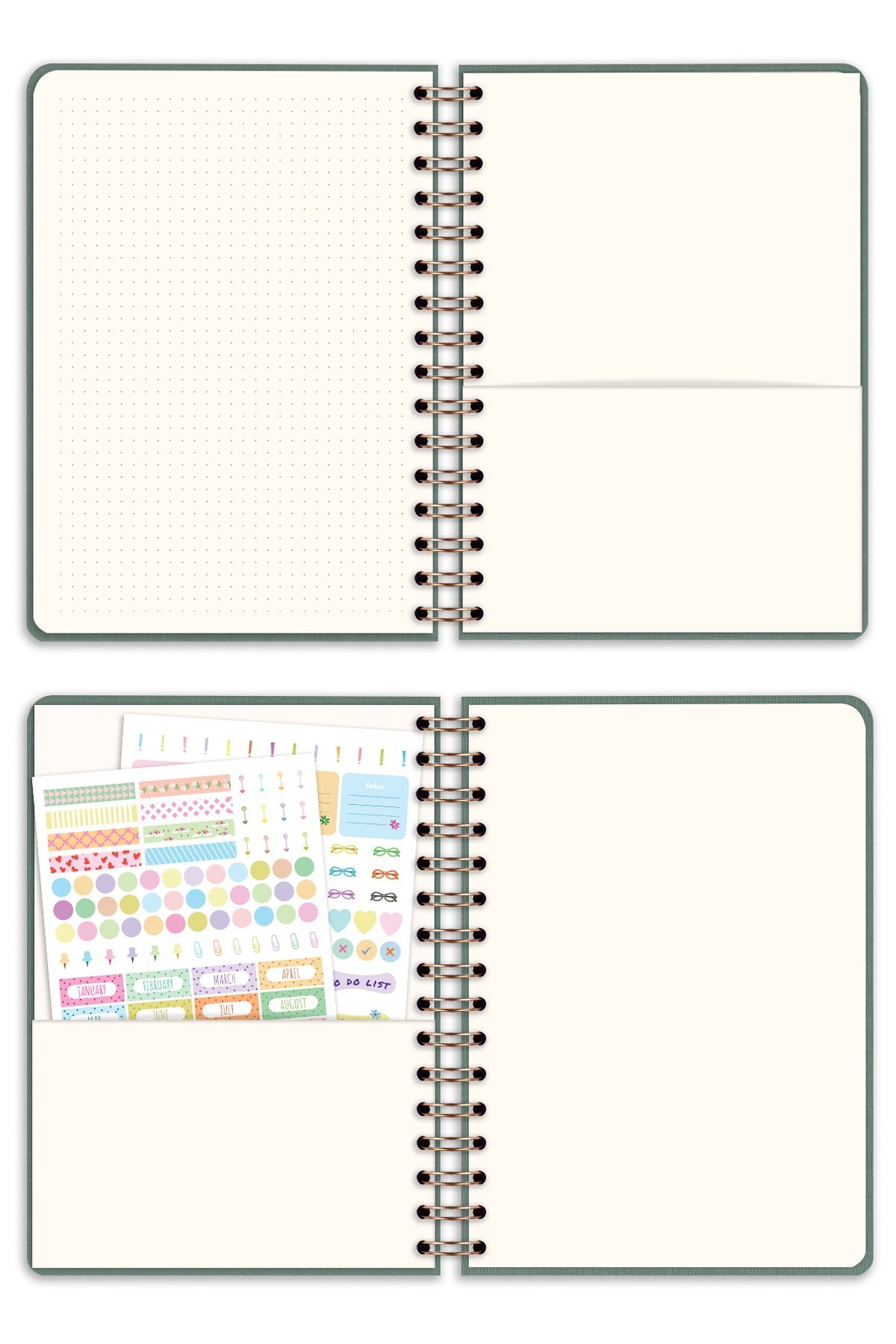 Matt Notebook 2027 Yılı A5 Keten Ajanda Spiralli 15x21 cm - 12 Aylık Yeşil