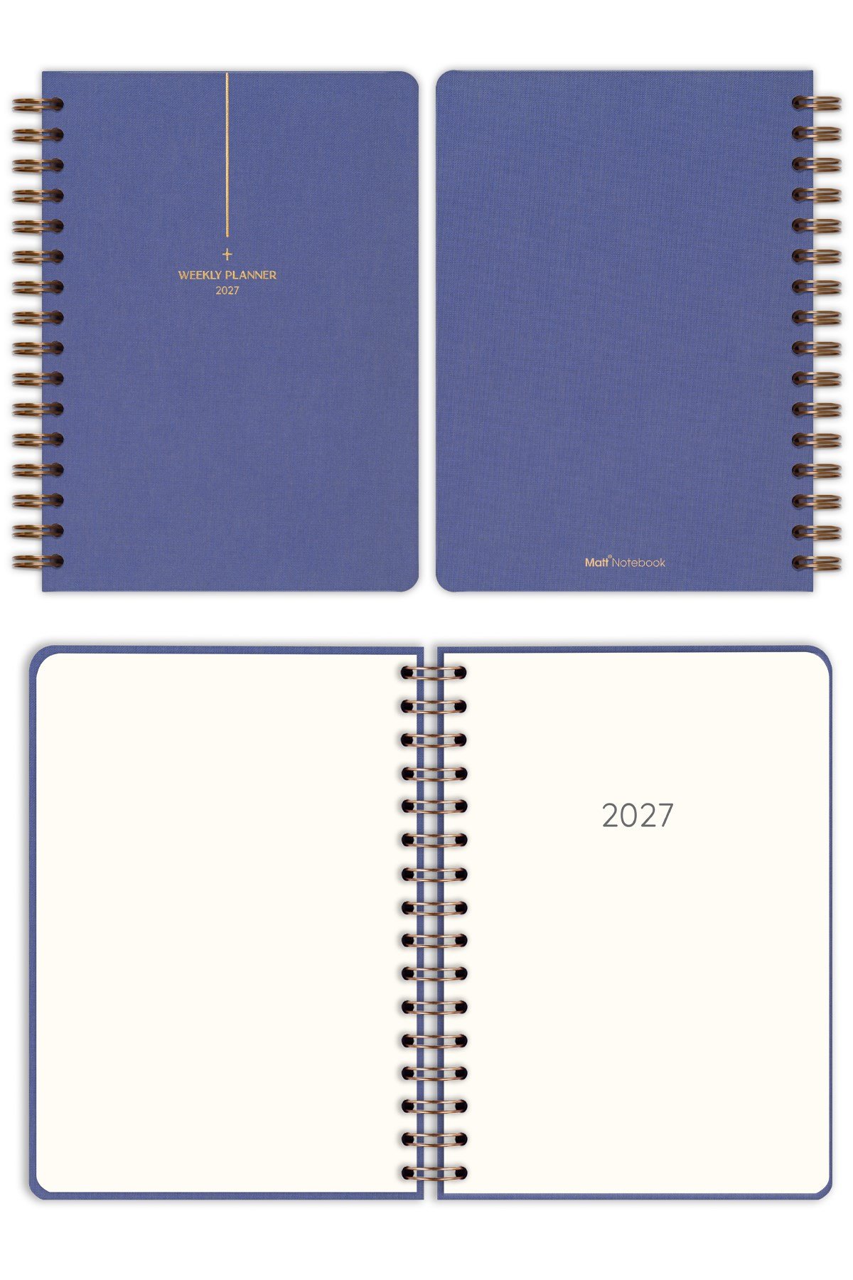 Matt Notebook 2027 Yılı A5 Keten Ajanda Spiralli 15x21 cm - 12 Aylık Lila