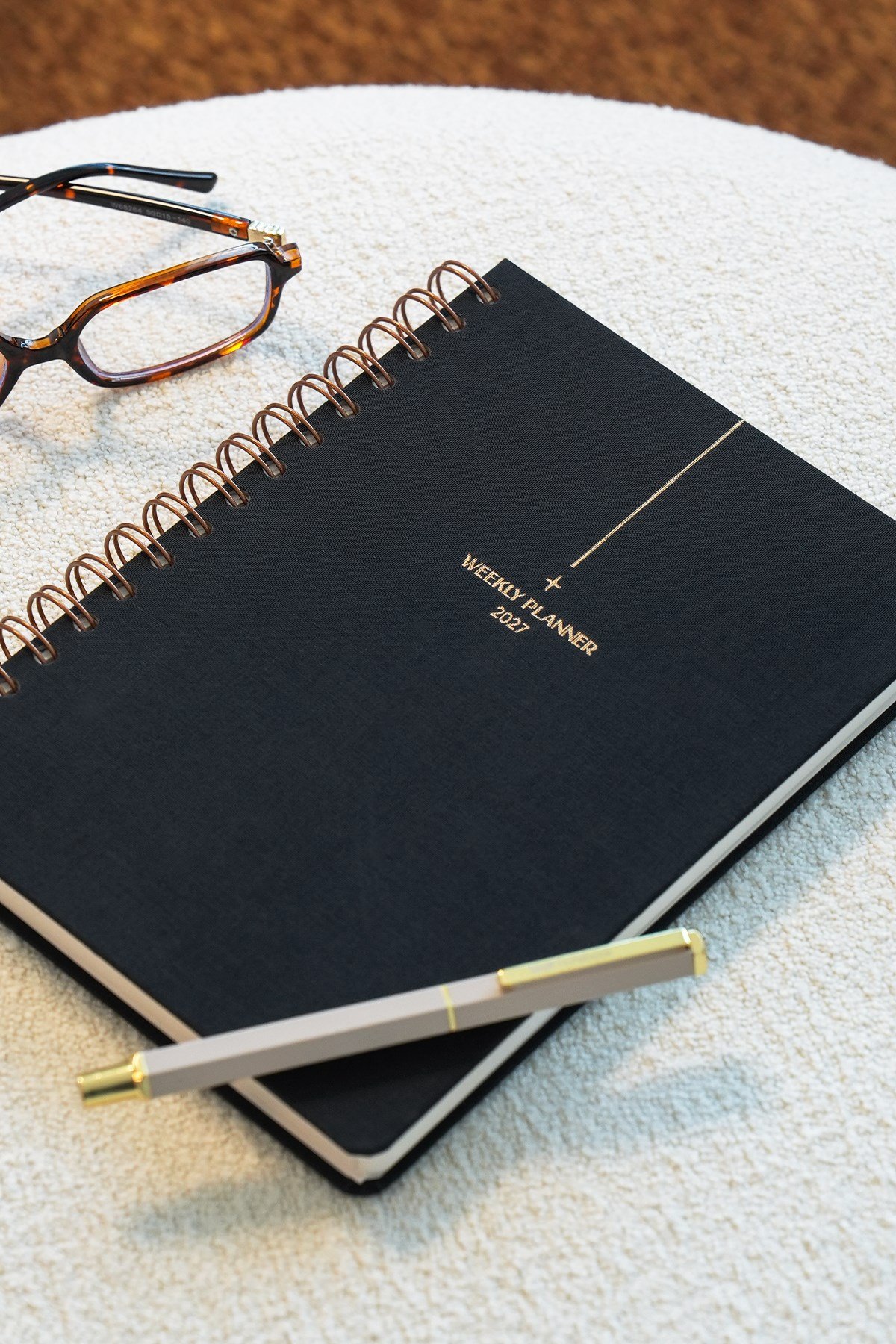 Matt Notebook 2027 Yılı A5 Keten Ajanda Spiralli 15x21 cm - 12 Aylık Siyah