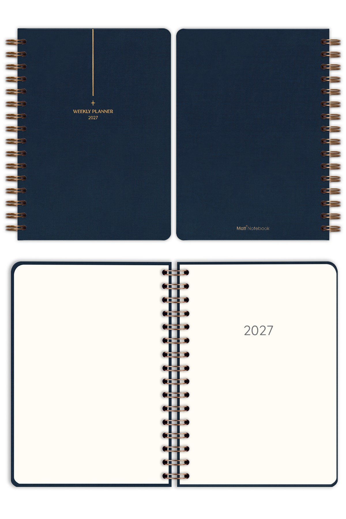 Matt Notebook 2027 Yılı A5 Keten Ajanda Spiralli 15x21 cm - 12 Aylık Lacivert
