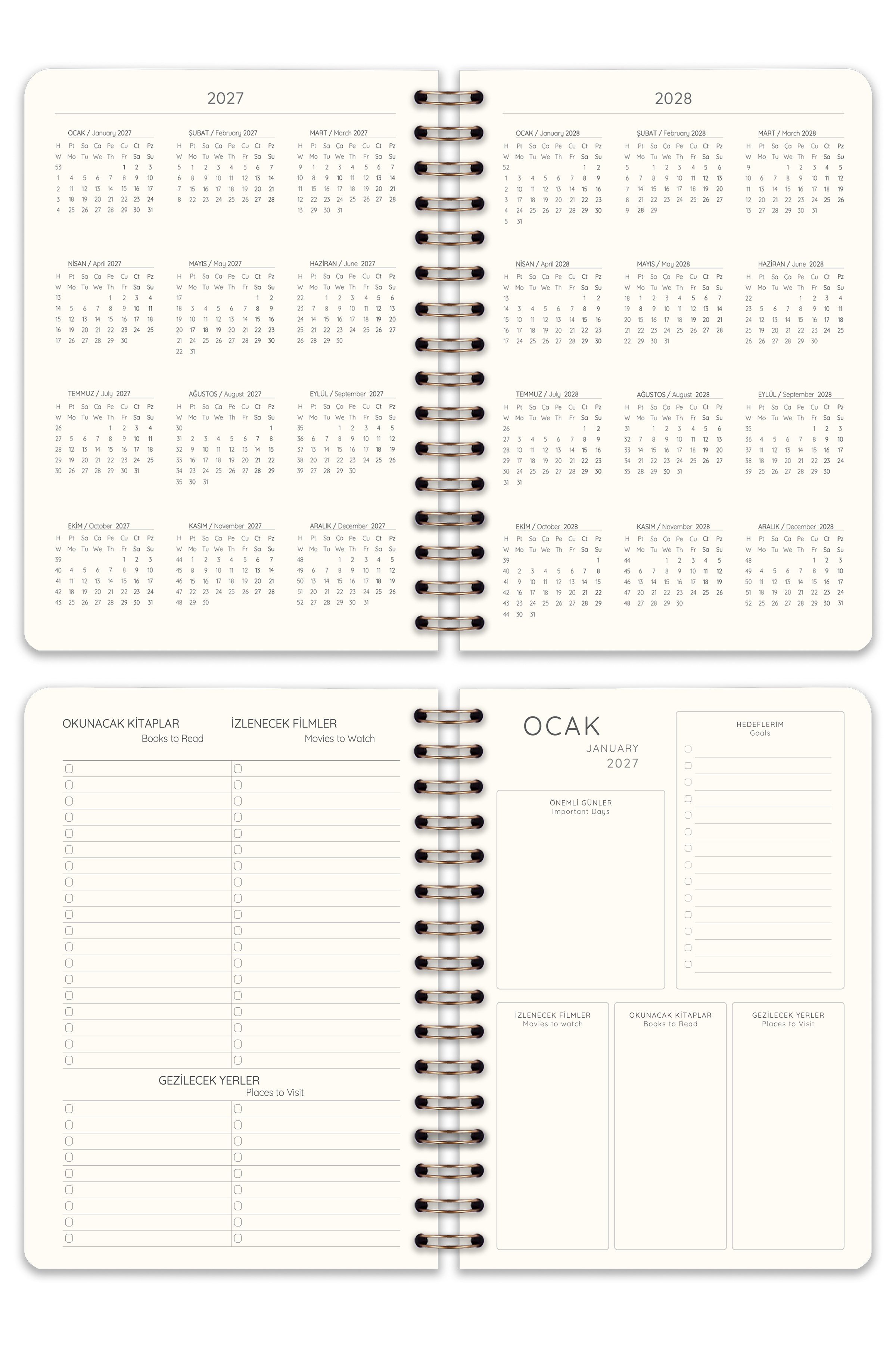Matt Notebook 2027 Yılı A5 Keten Ajanda Spiralli 15x21 cm - 12 Aylık Kahverengi