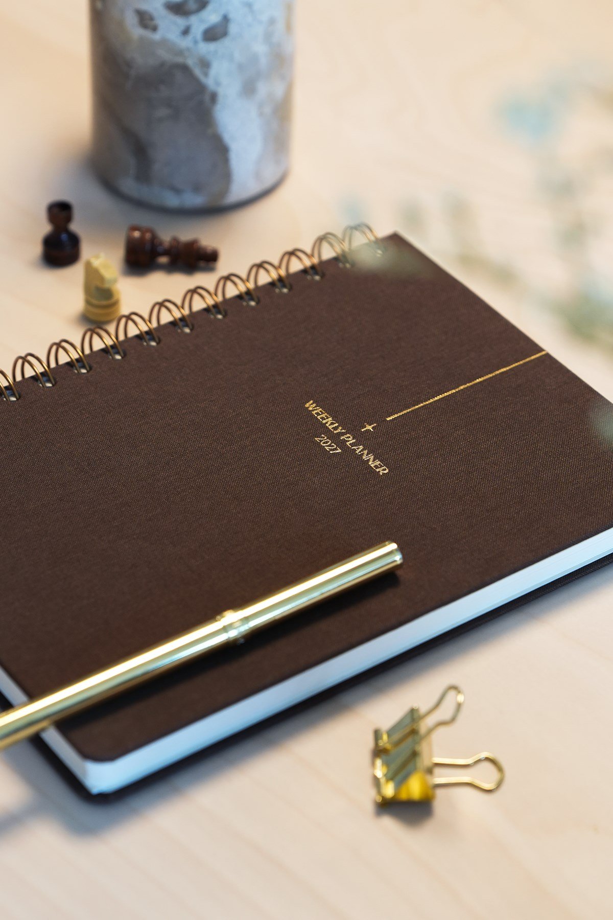 Matt Notebook 2027 Yılı A5 Keten Ajanda Spiralli 15x21 cm - 12 Aylık Kahverengi