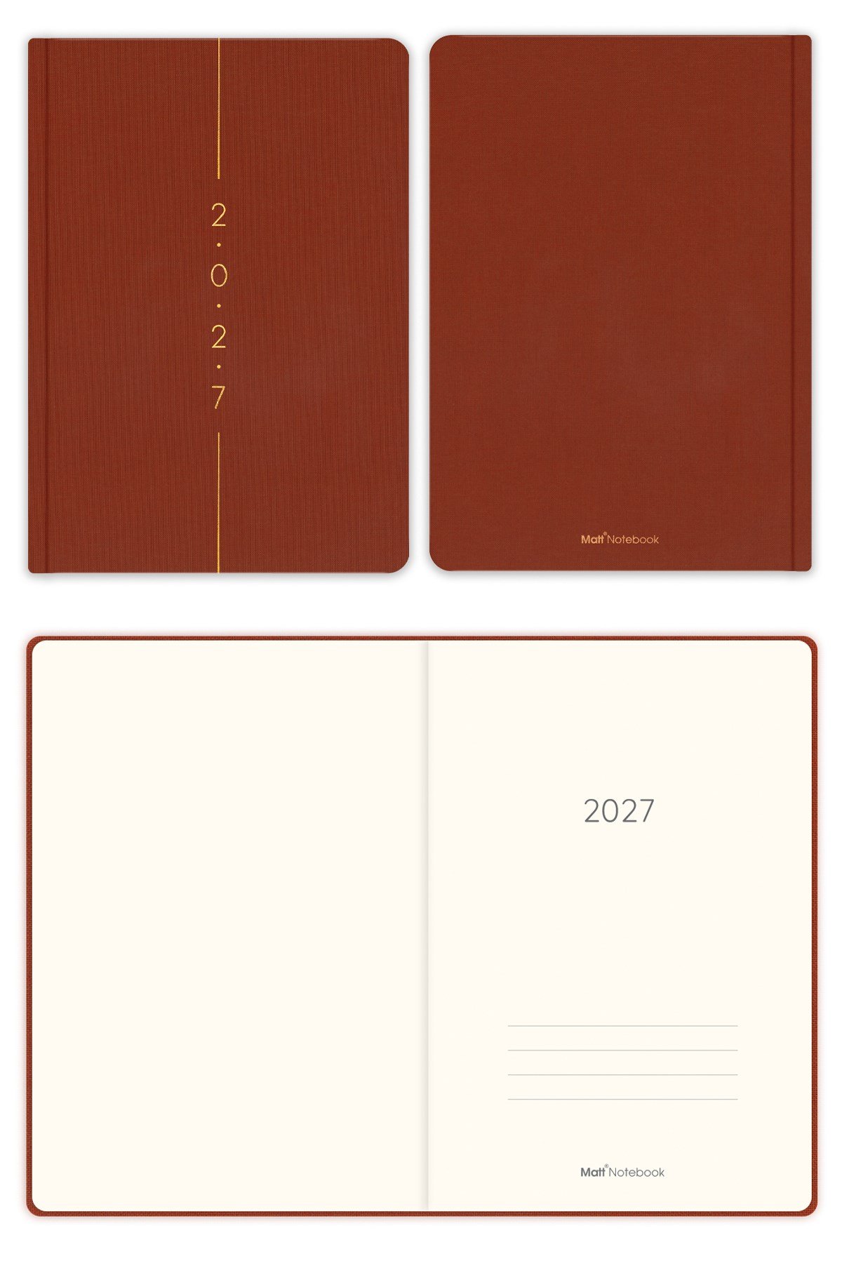 Matt Notebook 2027 Yılı A5 Keten Haftalık Ajanda 15x21 cm - 12 Aylık Tarçın