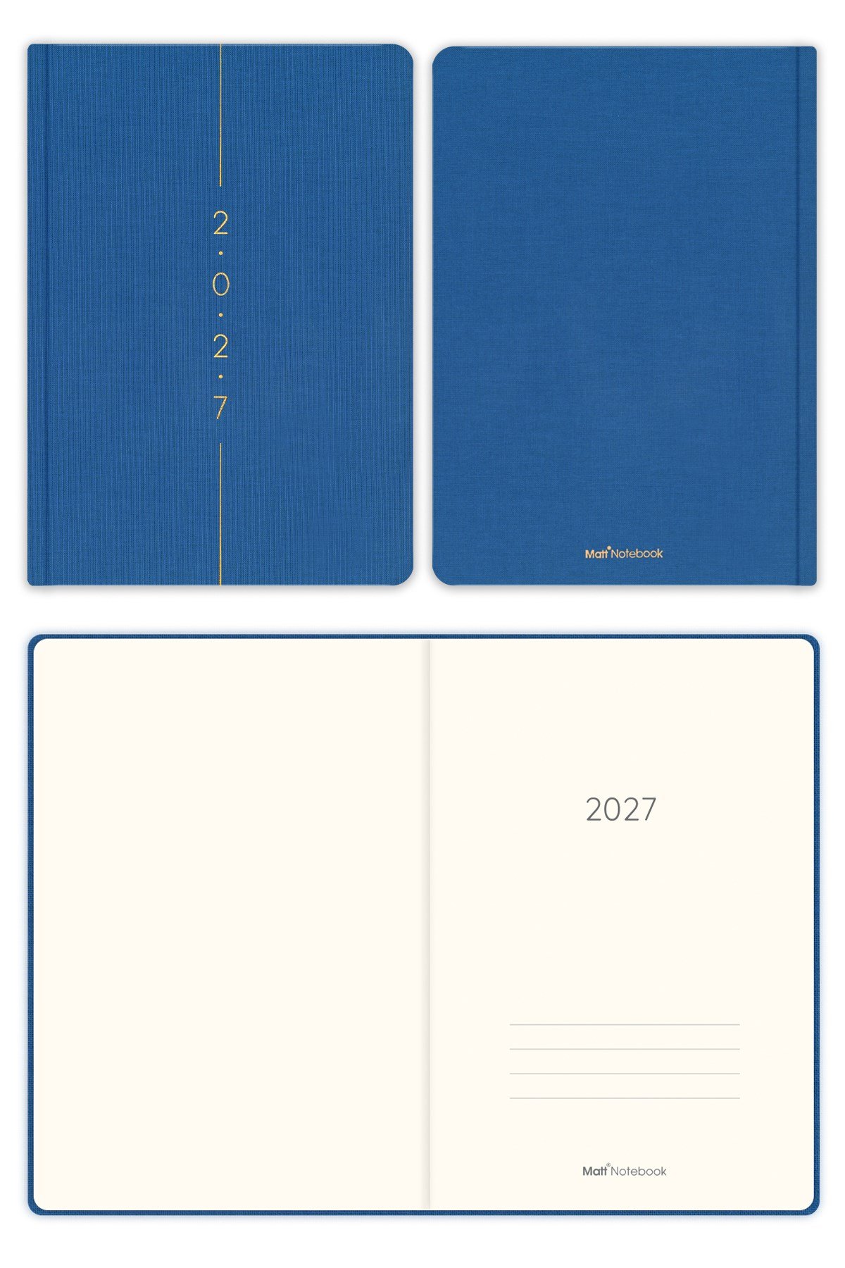 Matt Notebook 2027 Yılı A5 Keten Haftalık Ajanda 15x21 cm - 12 Aylık Mavi