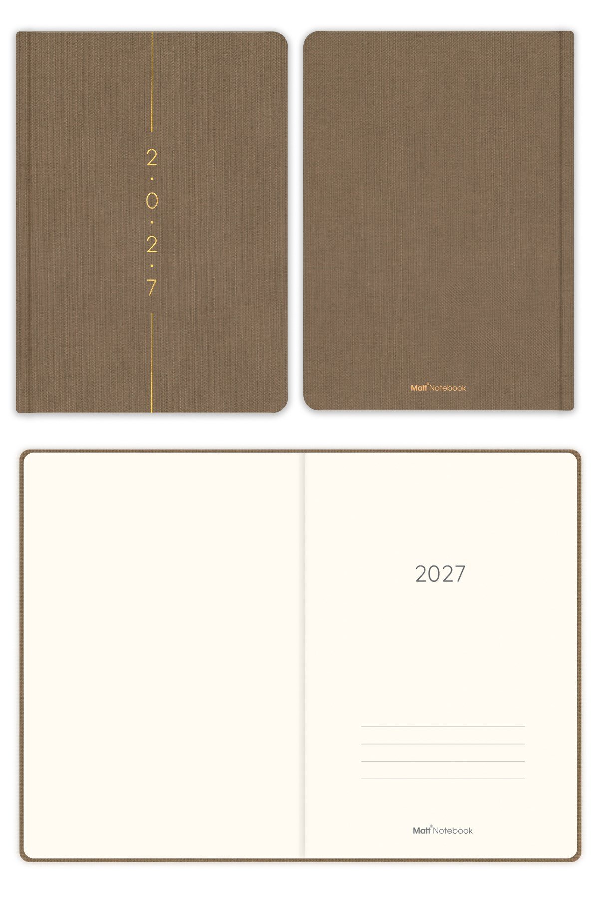 Matt Notebook 2027 Yılı A5 Keten Haftalık Ajanda 15x21 cm - 12 Aylık Sütlü Kahve