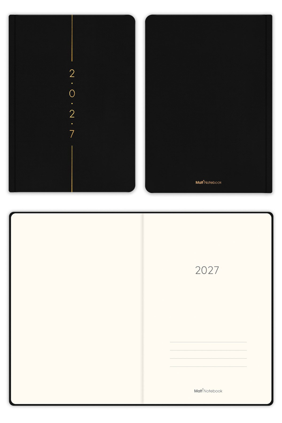 Matt Notebook 2027 Yılı A5 Keten Haftalık Ajanda 15x21 cm - 12 Aylık Siyah