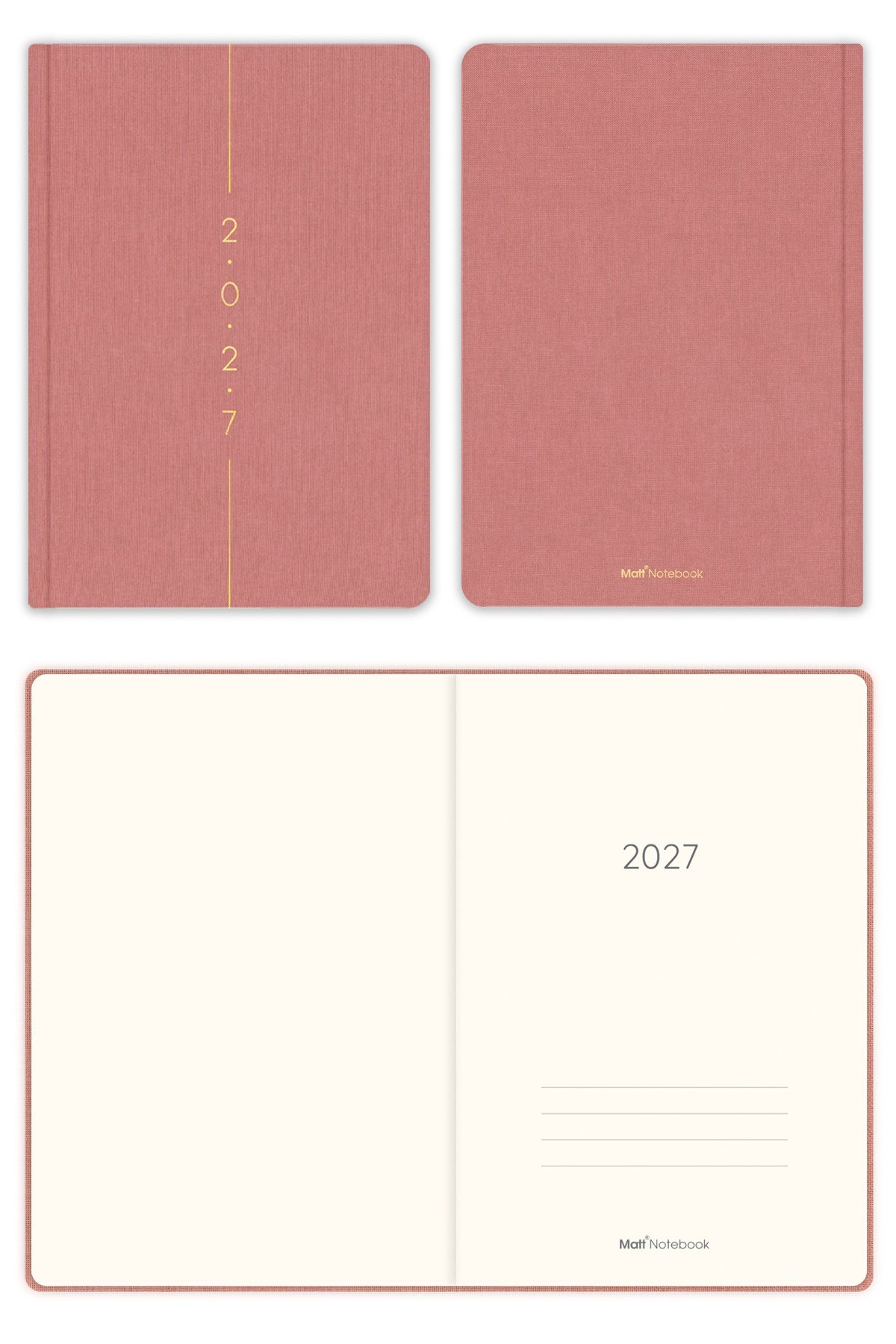 Matt Notebook 2027 Yılı A5 Keten Haftalık Ajanda 15x21 cm - 12 Aylık Pembe