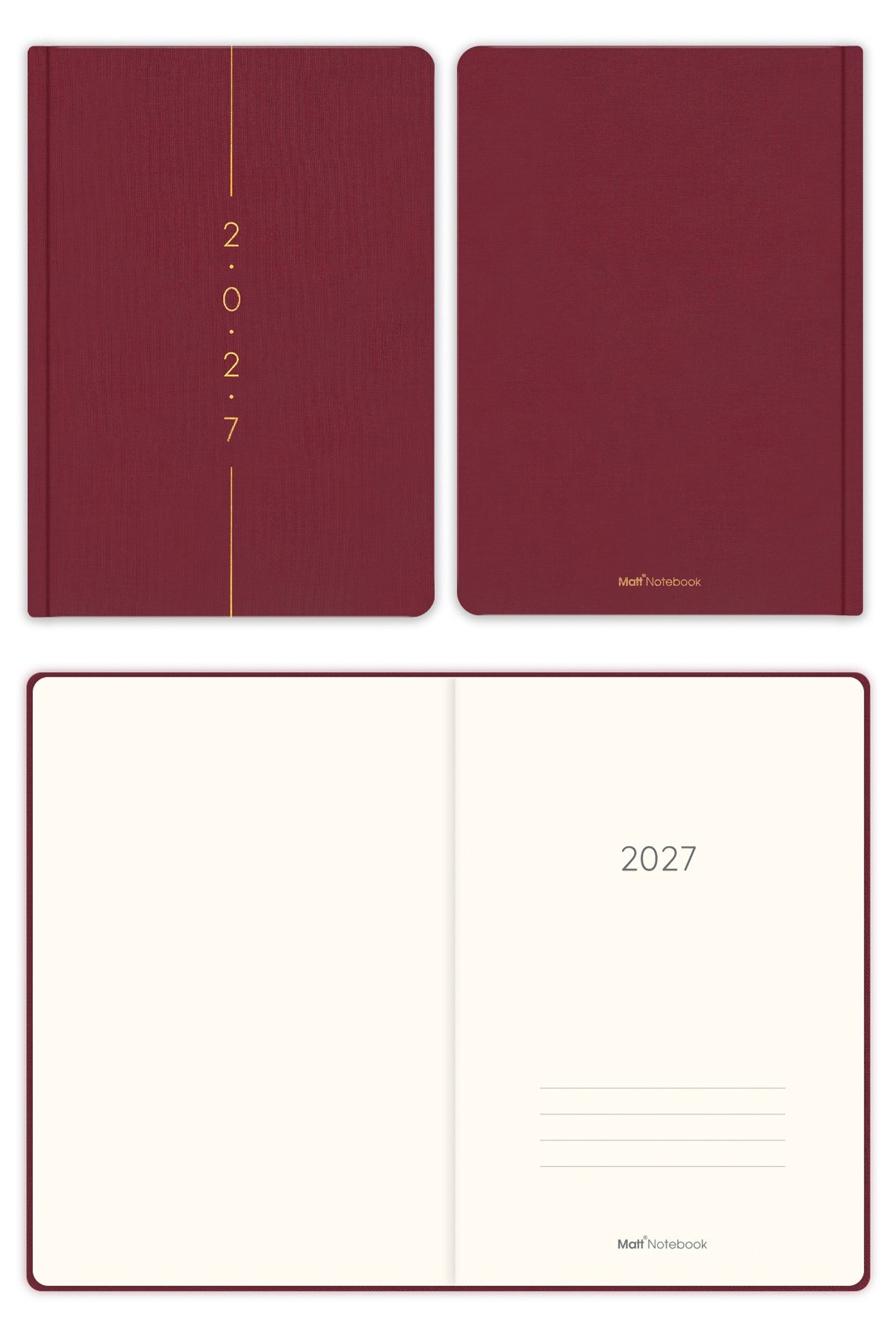 Matt Notebook 2027 Yılı A5 Keten Haftalık Ajanda 15x21 cm - 12 Aylık Bordo