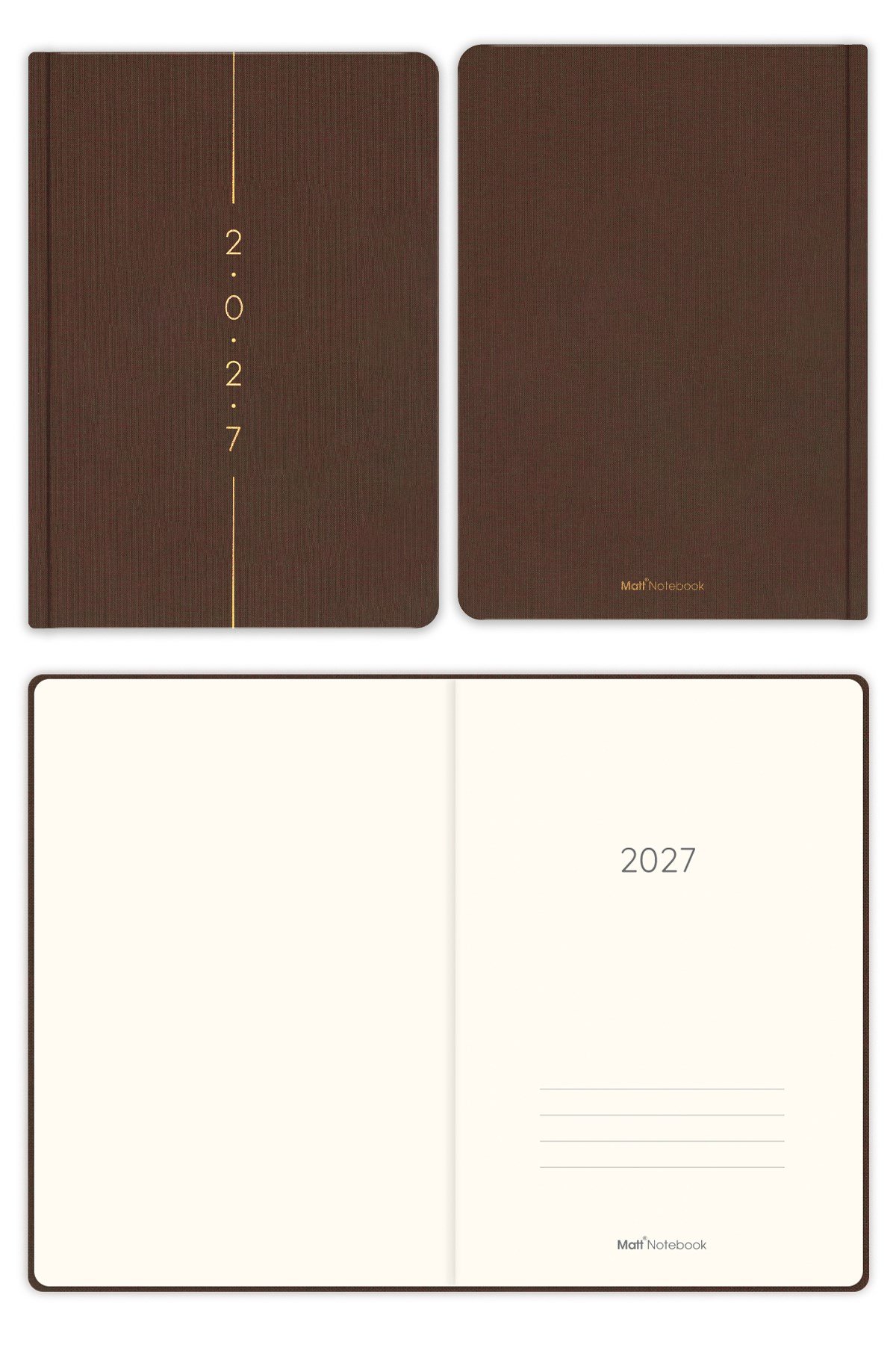 Matt Notebook 2027 Yılı A5 Keten Haftalık Ajanda 15x21 cm - 12 Aylık Kahverengi