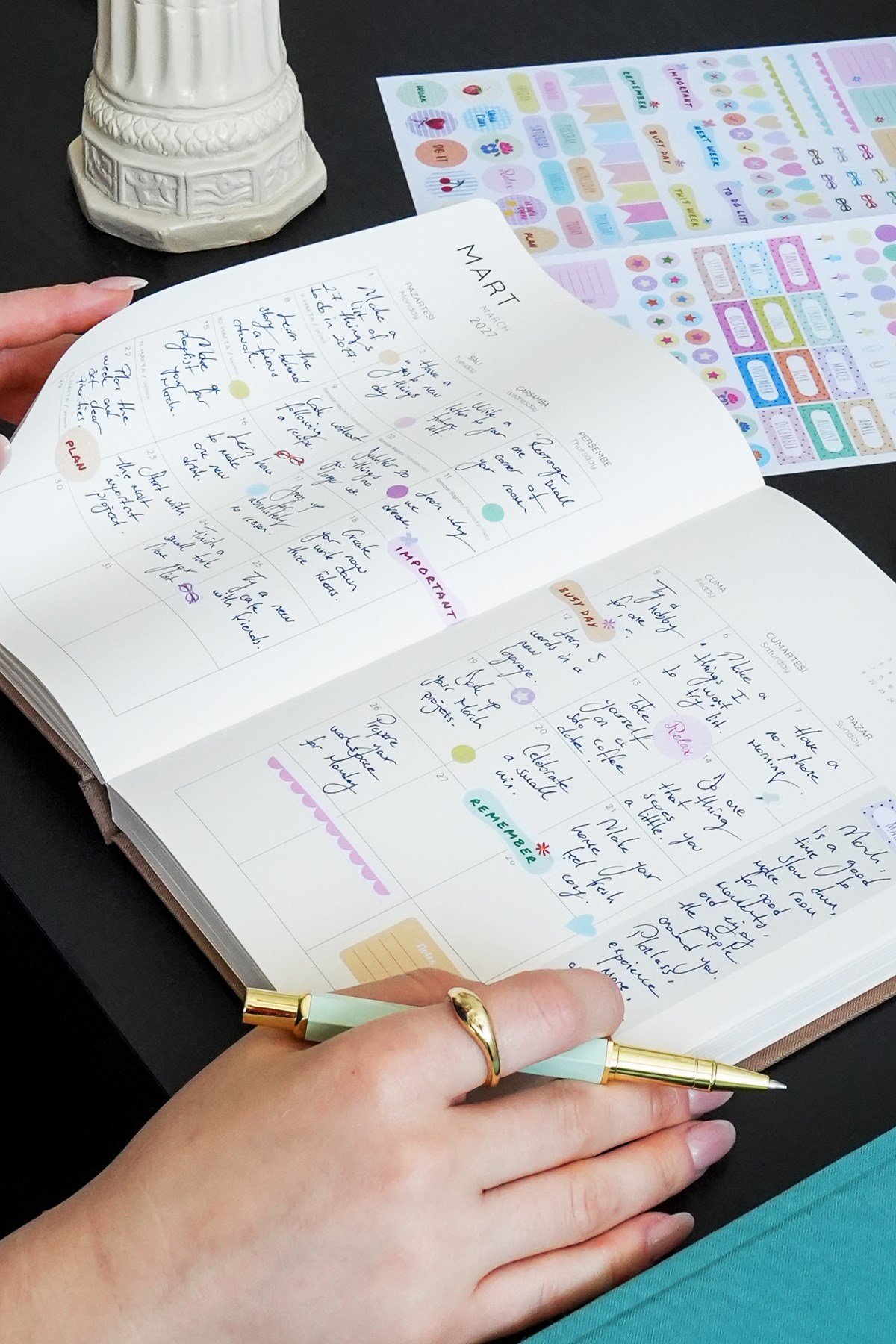 Matt Notebook 2027 Yılı A5 Keten Haftalık Ajanda 15x21 cm - 12 Aylık Turkuaz