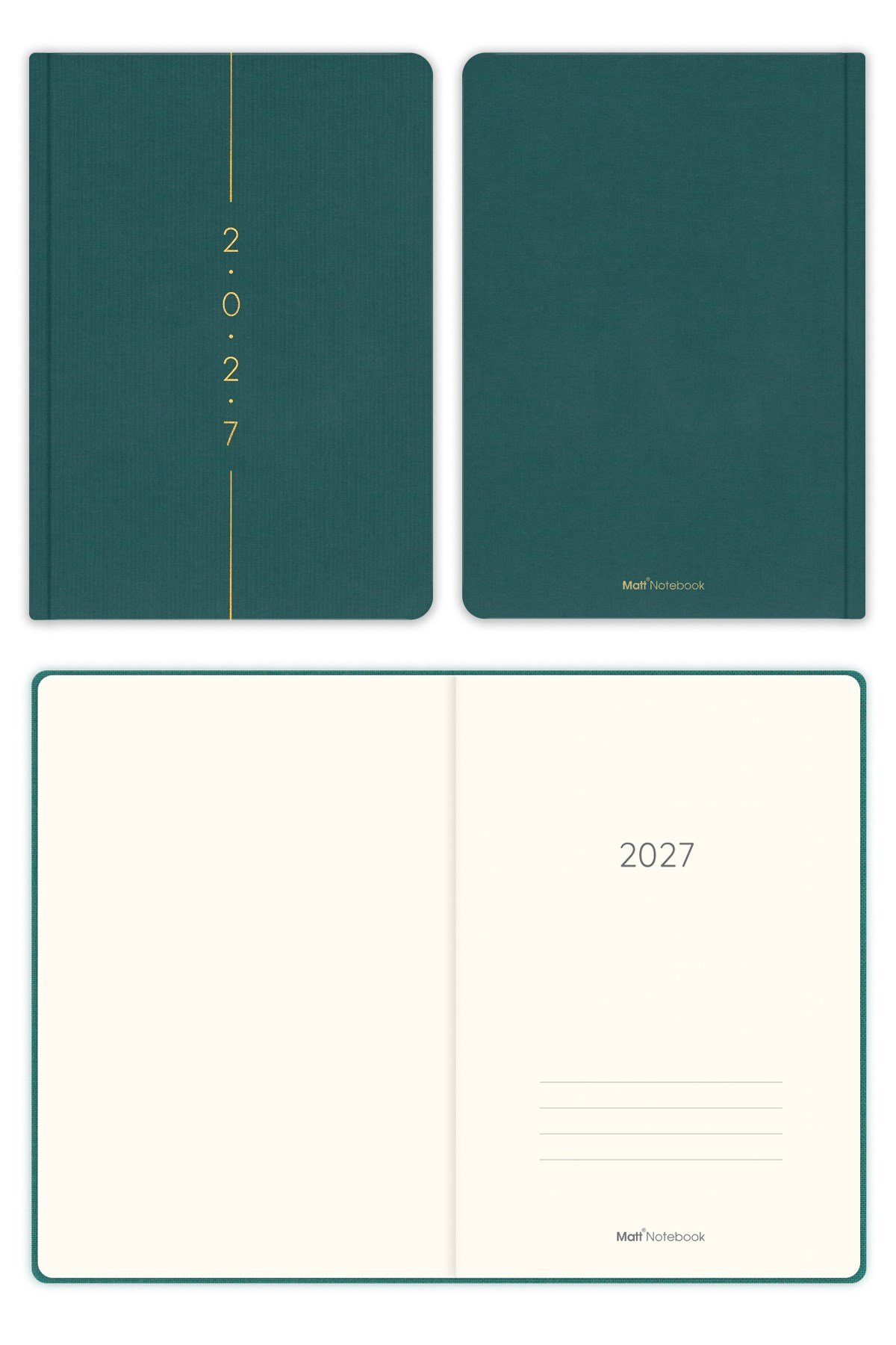 Matt Notebook 2027 Yılı A5 Keten Haftalık Ajanda 15x21 cm - 12 Aylık Koyu Yeşil