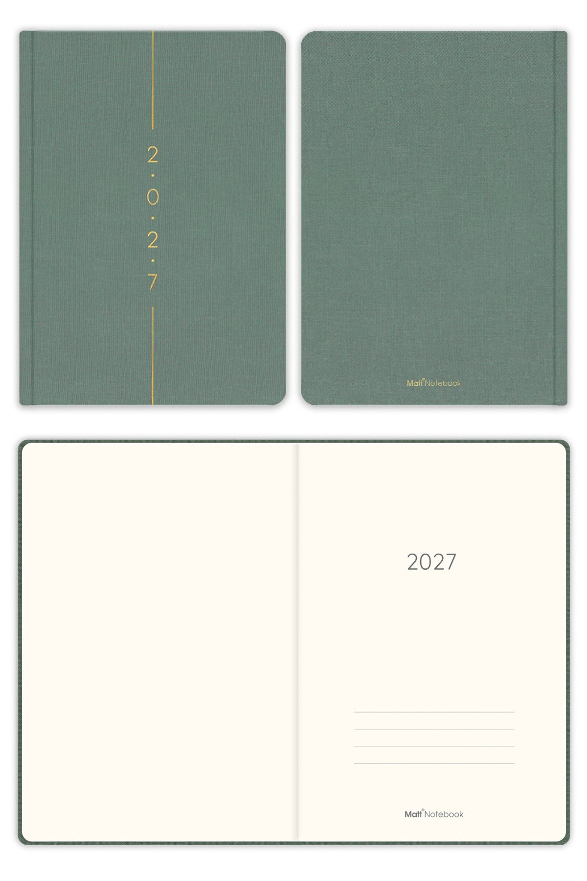 Matt Notebook 2027 Yılı A5 Keten Haftalık Ajanda 15x21 cm - 12 Aylık Yeşil