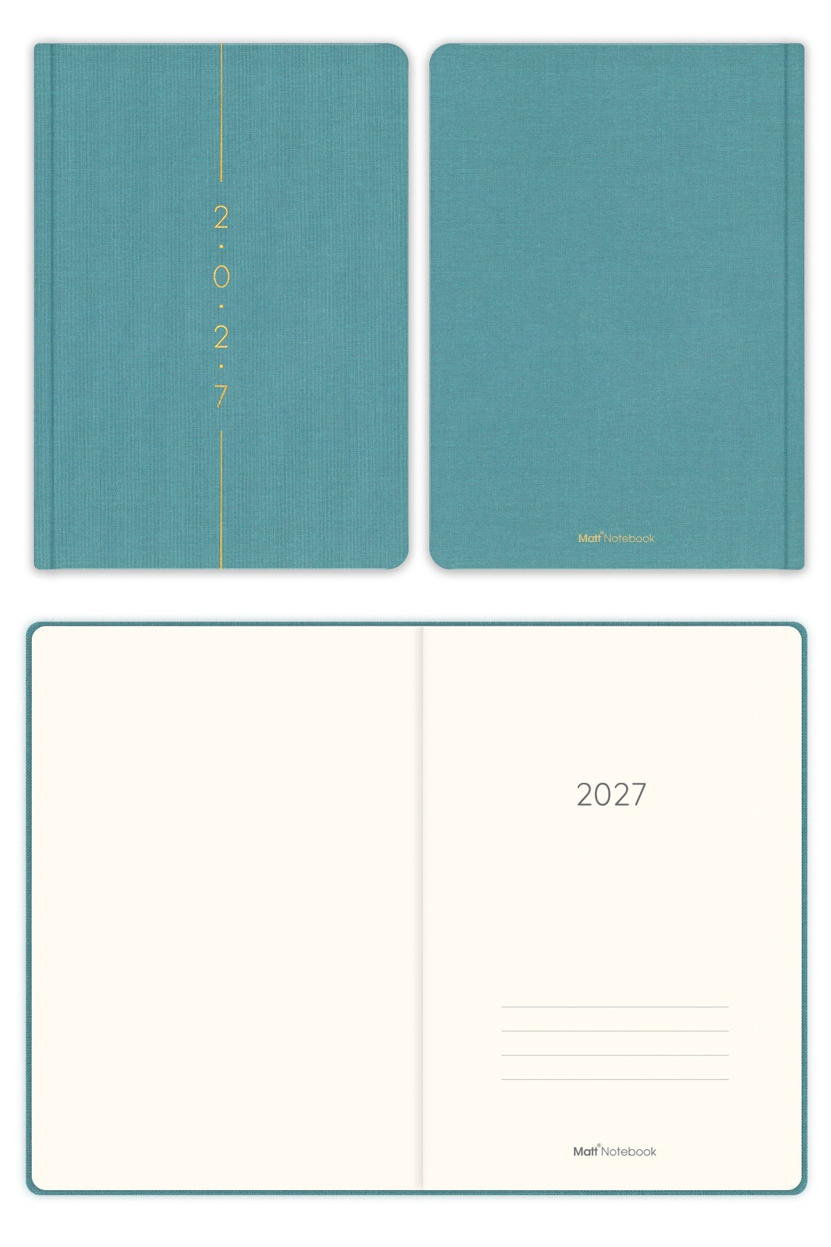 Matt Notebook 2027 Yılı A5 Keten Haftalık Ajanda 15x21 cm - 12 Aylık Turkuaz