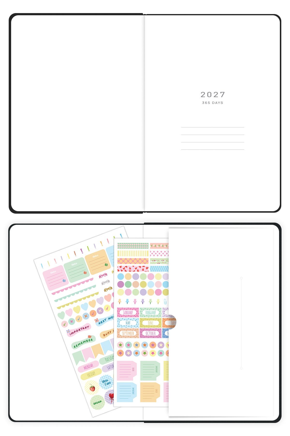 Matt Notebook 2027 Yılı A5 Tam Gün Ajanda 15x22 cm - 365 Gün Siyah