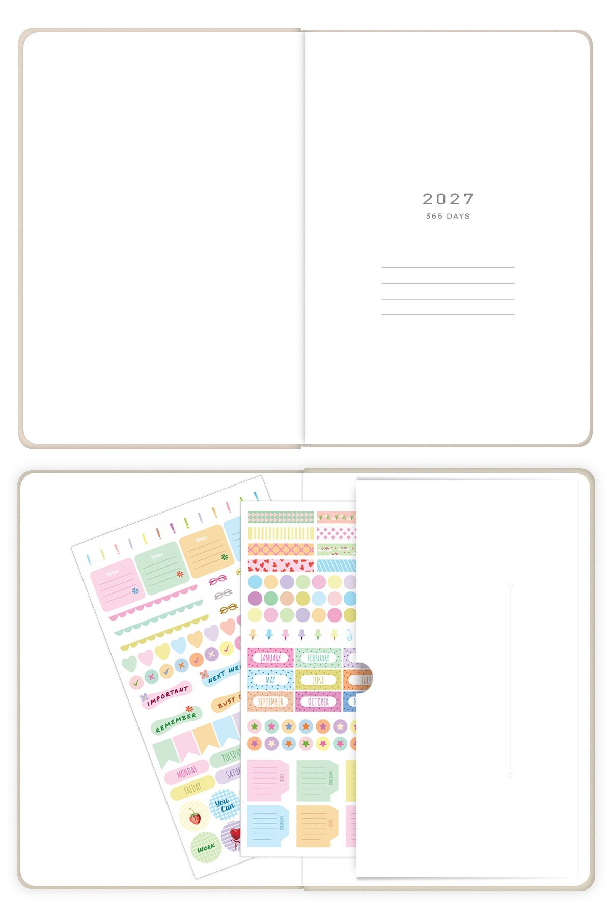 Matt Notebook 2027 Yılı A5 Tam Gün Ajanda 15x22 cm - 365 Gün Bej