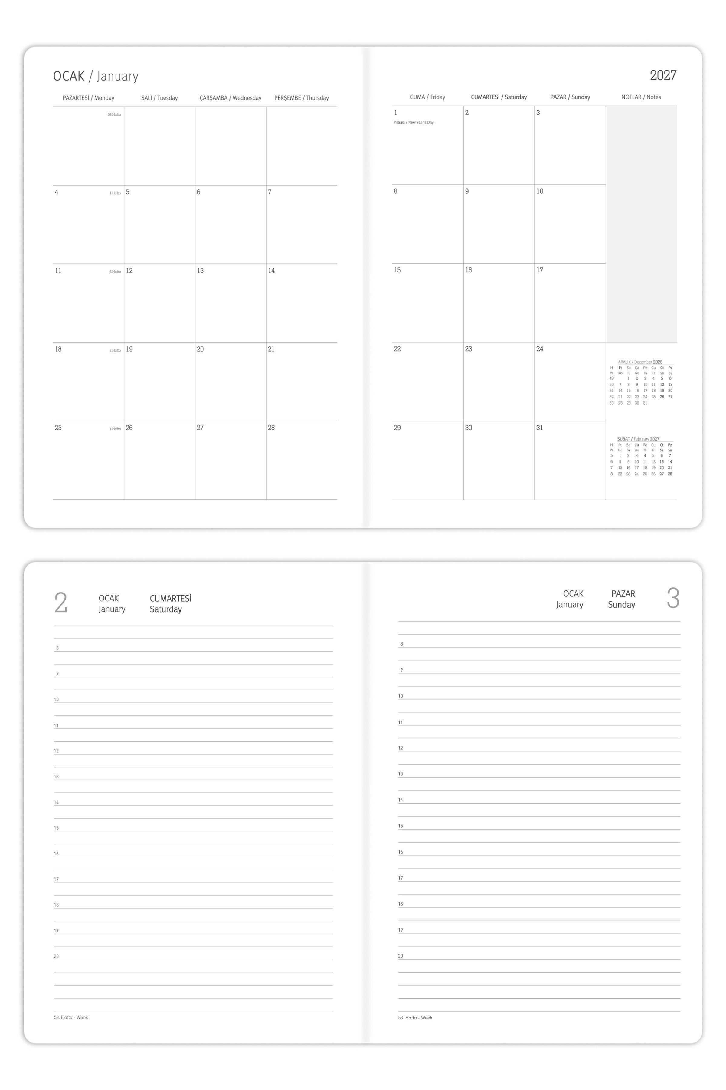 Matt Notebook 2027 Yılı A5 Tam Gün Ajanda 15x22 cm - 365 Gün Bej