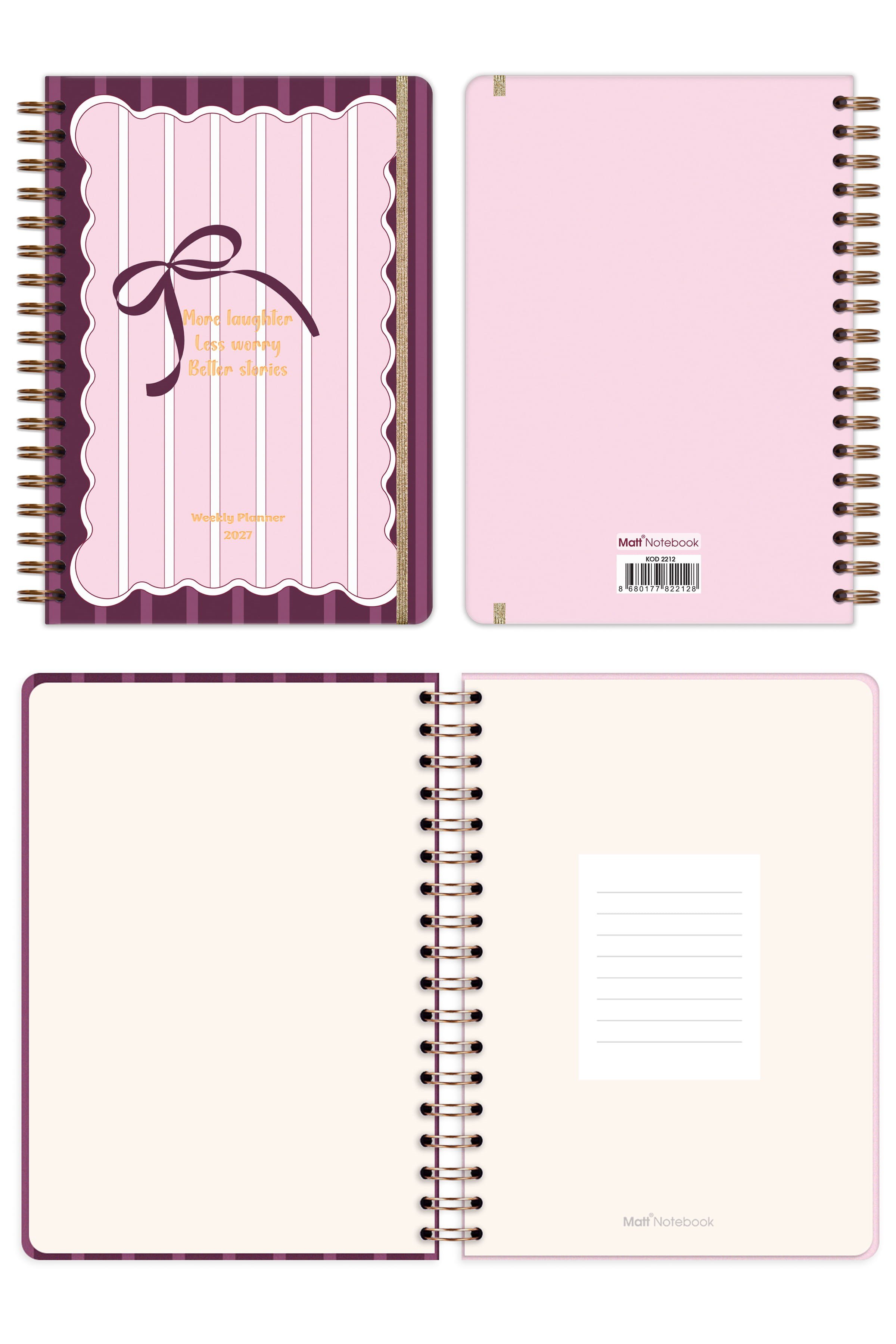 Matt Notebook 2027 Yılı B5 Haftalık Ajanda Spiralli 17x24 cm - 12 Aylık Fiyonk
