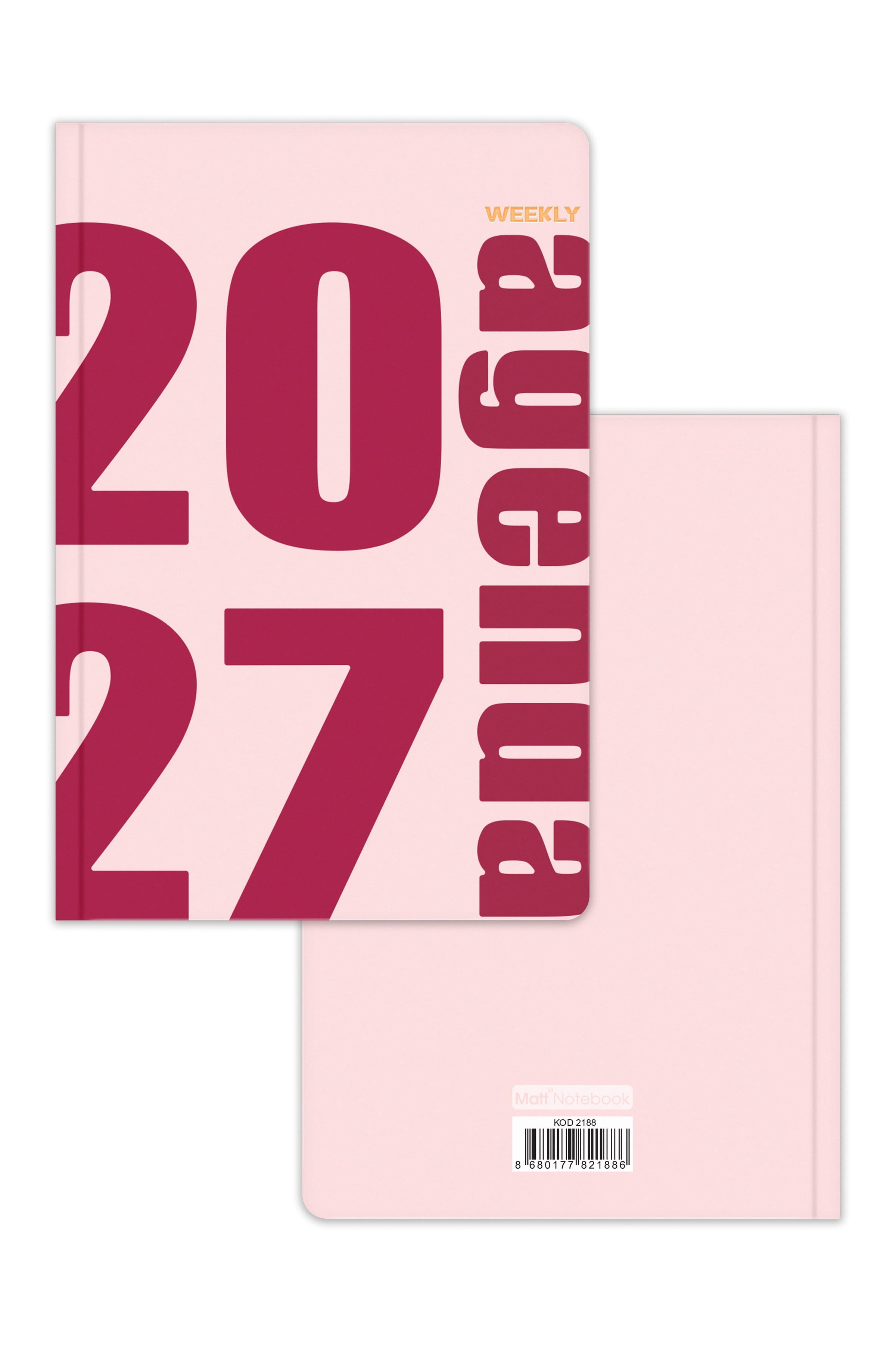 Matt Notebook 2027 Yılı B5 Haftalık Ajanda 17x24 cm - 12 Aylık Pembe