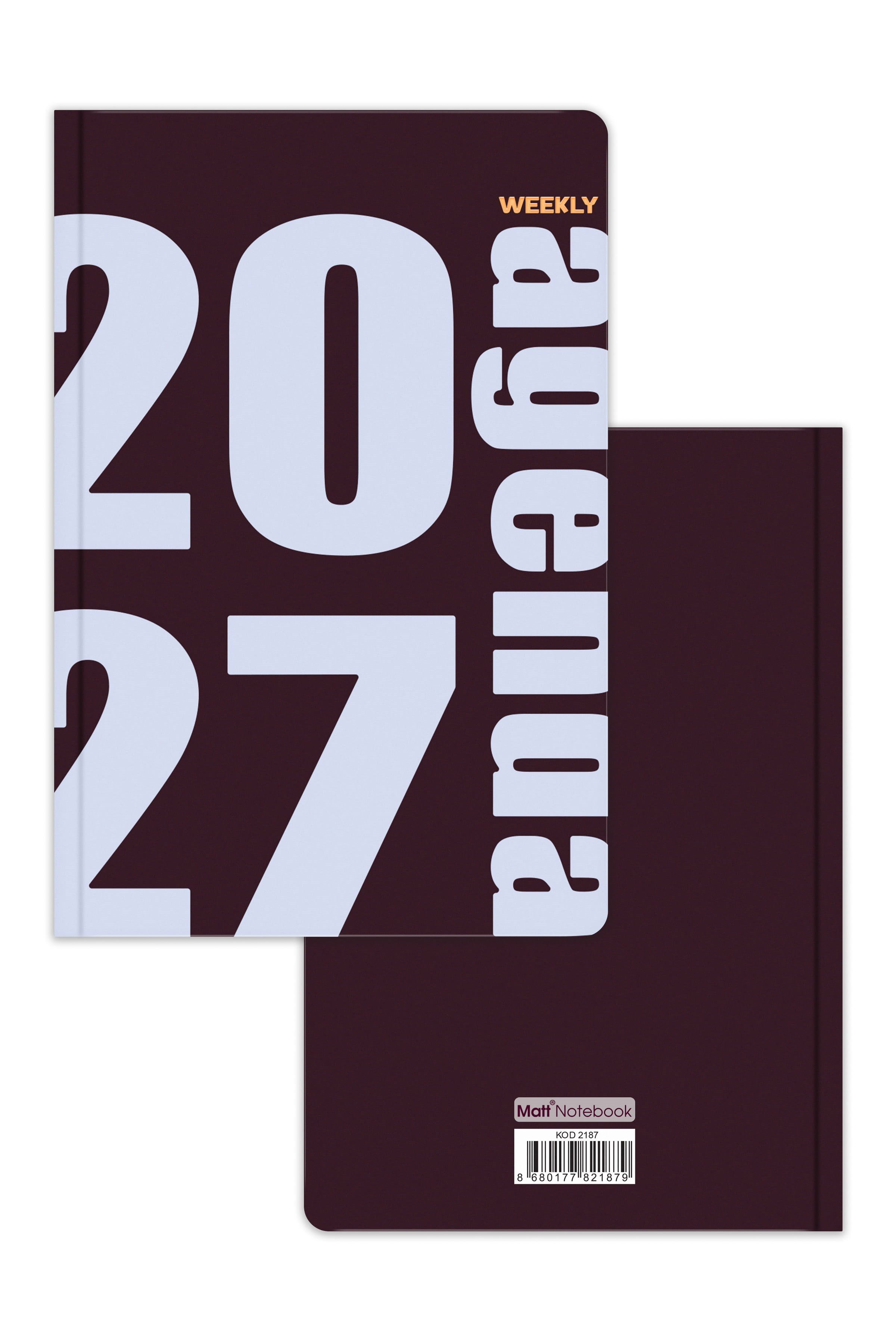 Matt Notebook 2027 Yılı B5 Haftalık Ajanda 17x24 cm - 12 Aylık Mürdüm