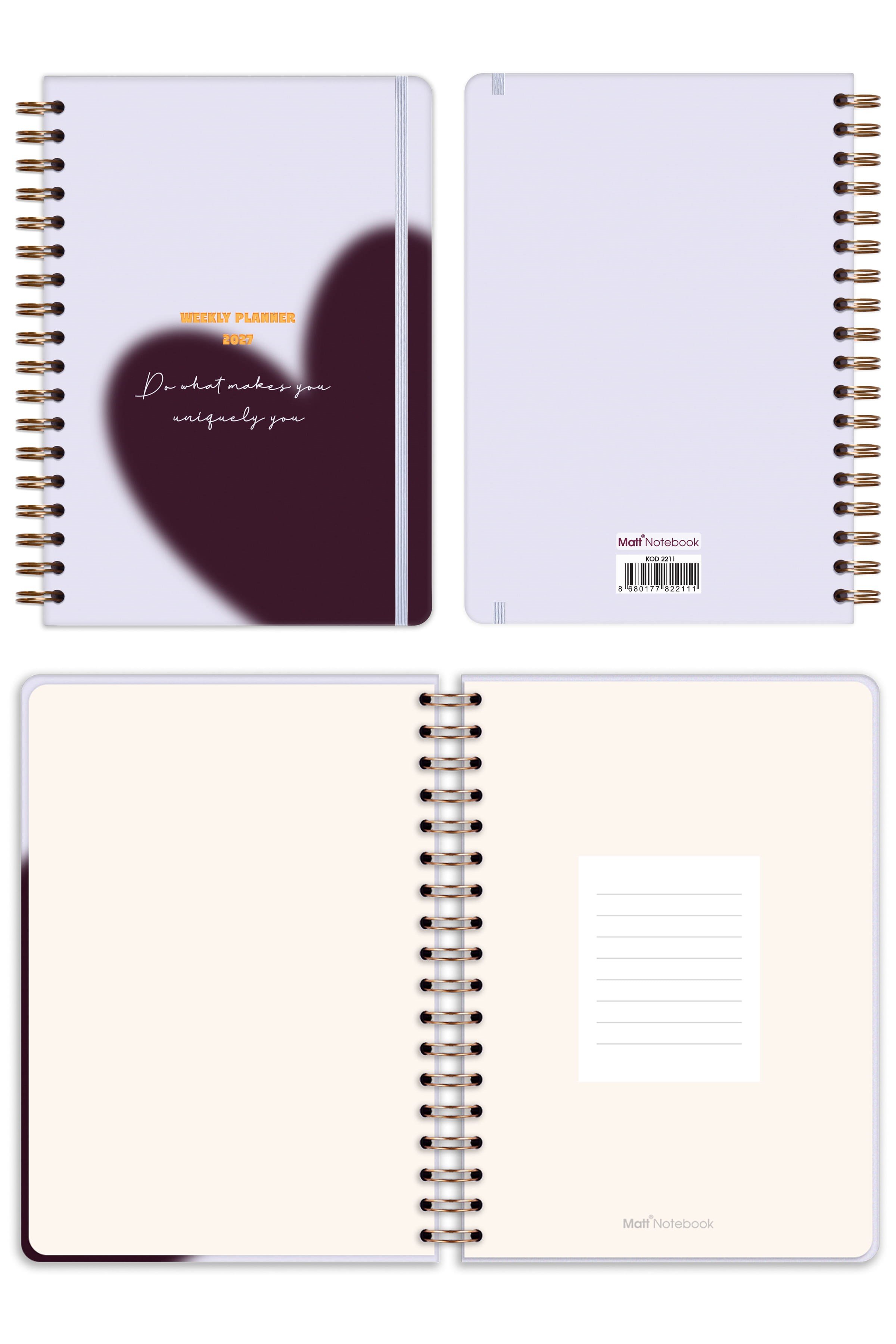 Matt Notebook 2027 Yılı B5 Haftalık Ajanda Spiralli 17x24 cm - 12 Aylık Kalp