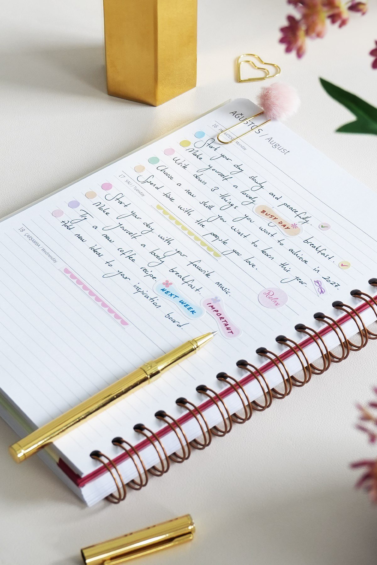 Matt Notebook 2027 Yılı B5 Haftalık Ajanda Spiralli 17x24 cm - 12 Aylık Fiyonk
