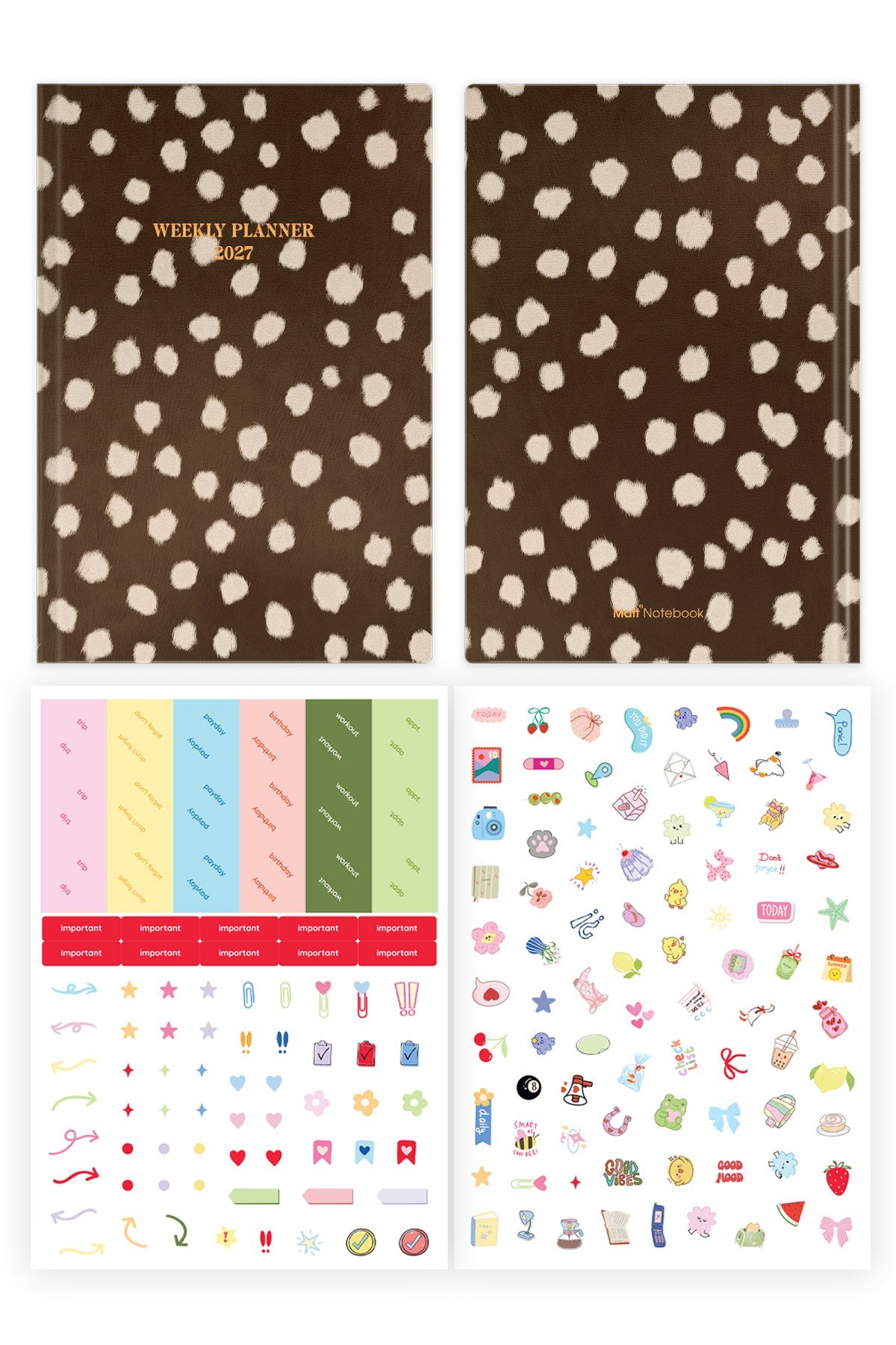 Matt Notebook 2027 Yılı B6 Keten Haftalık Ajanda - 12 Aylık Bambi