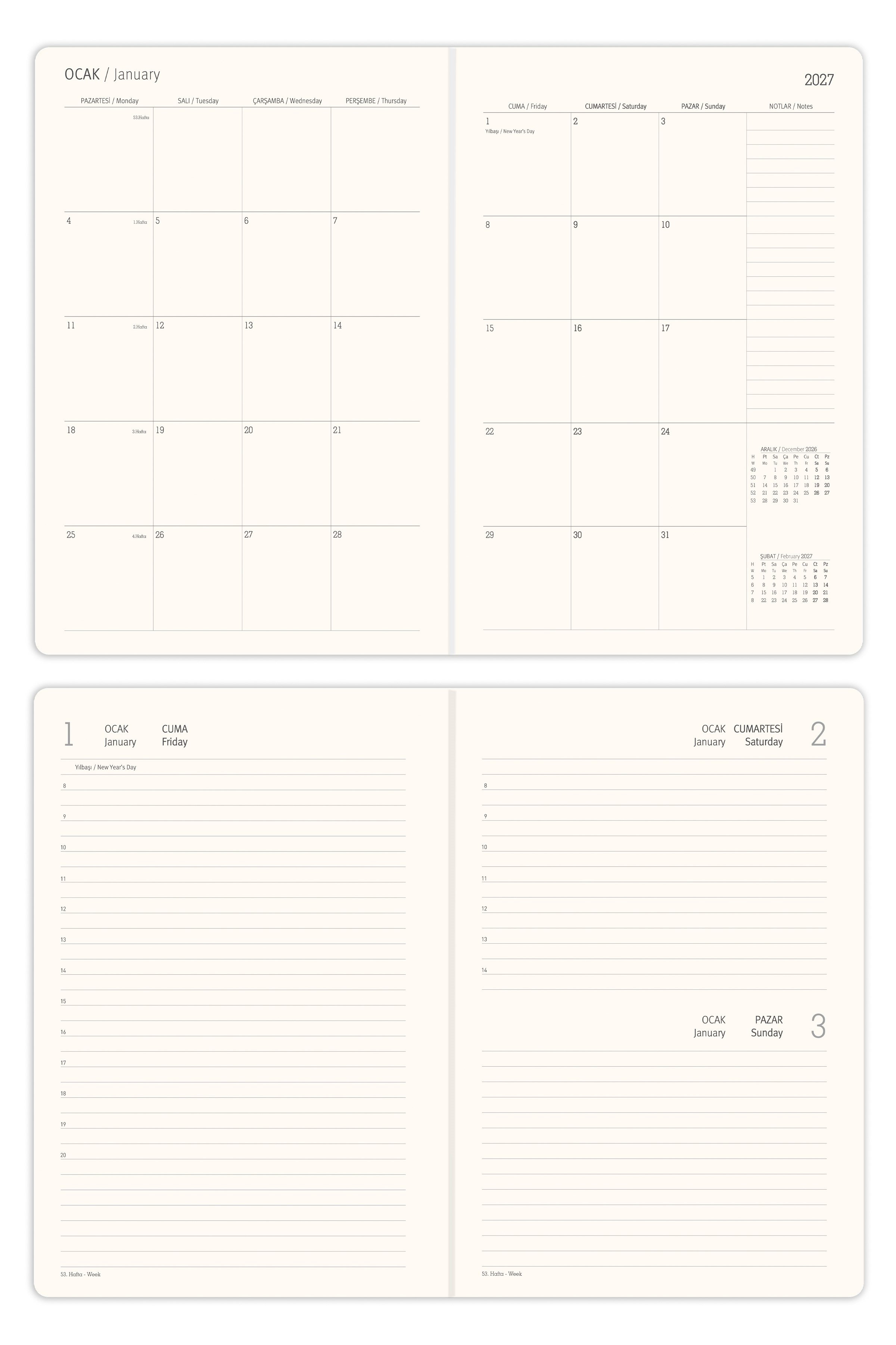 Matt Notebook 2027 Yılı Günlük Ajanda 16x24 cm - 12 Aylık Kalpler