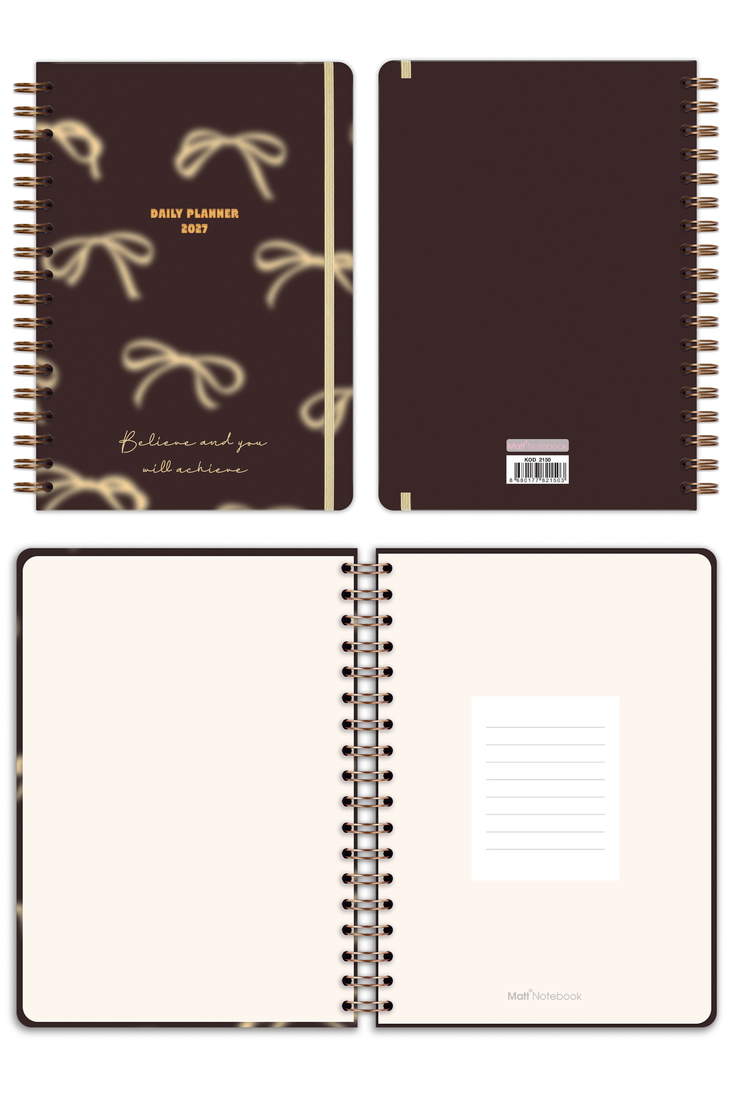 Matt Notebook 2027 Yılı Günlük Spiralli Ajanda 16x24 cm - 12 Aylık Fiyonk