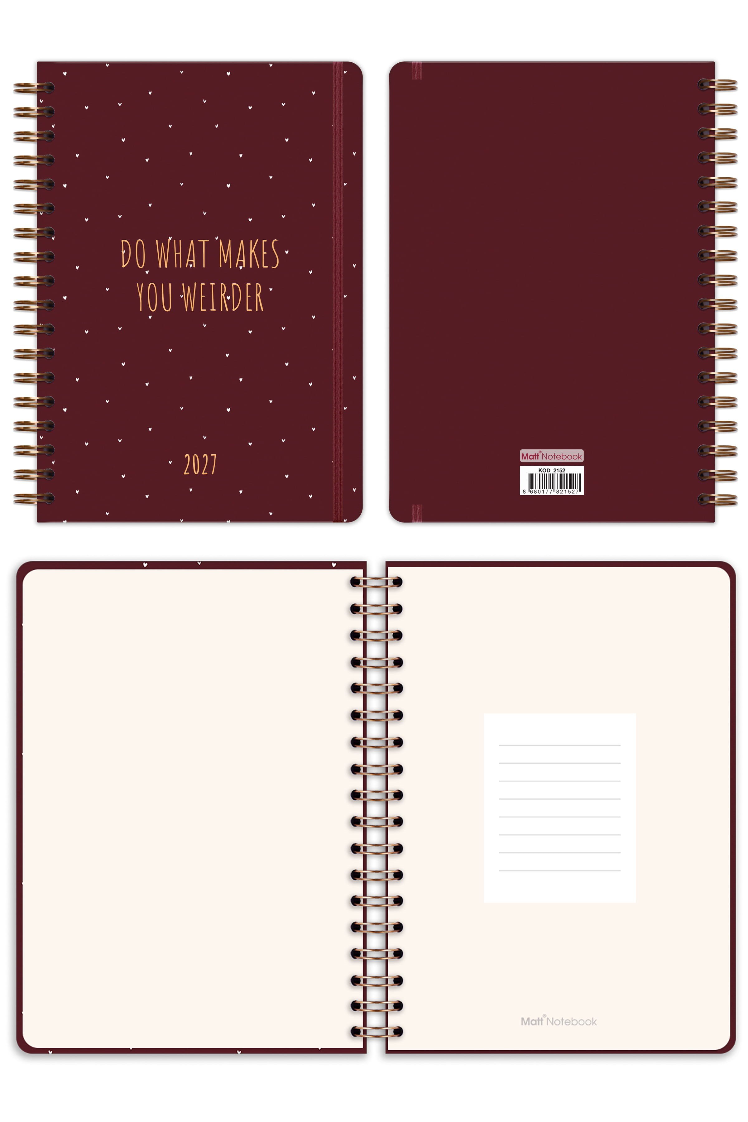 Matt Notebook 2027 Yılı Günlük Spiralli Ajanda 16x24 cm - 12 Aylık Kalpler