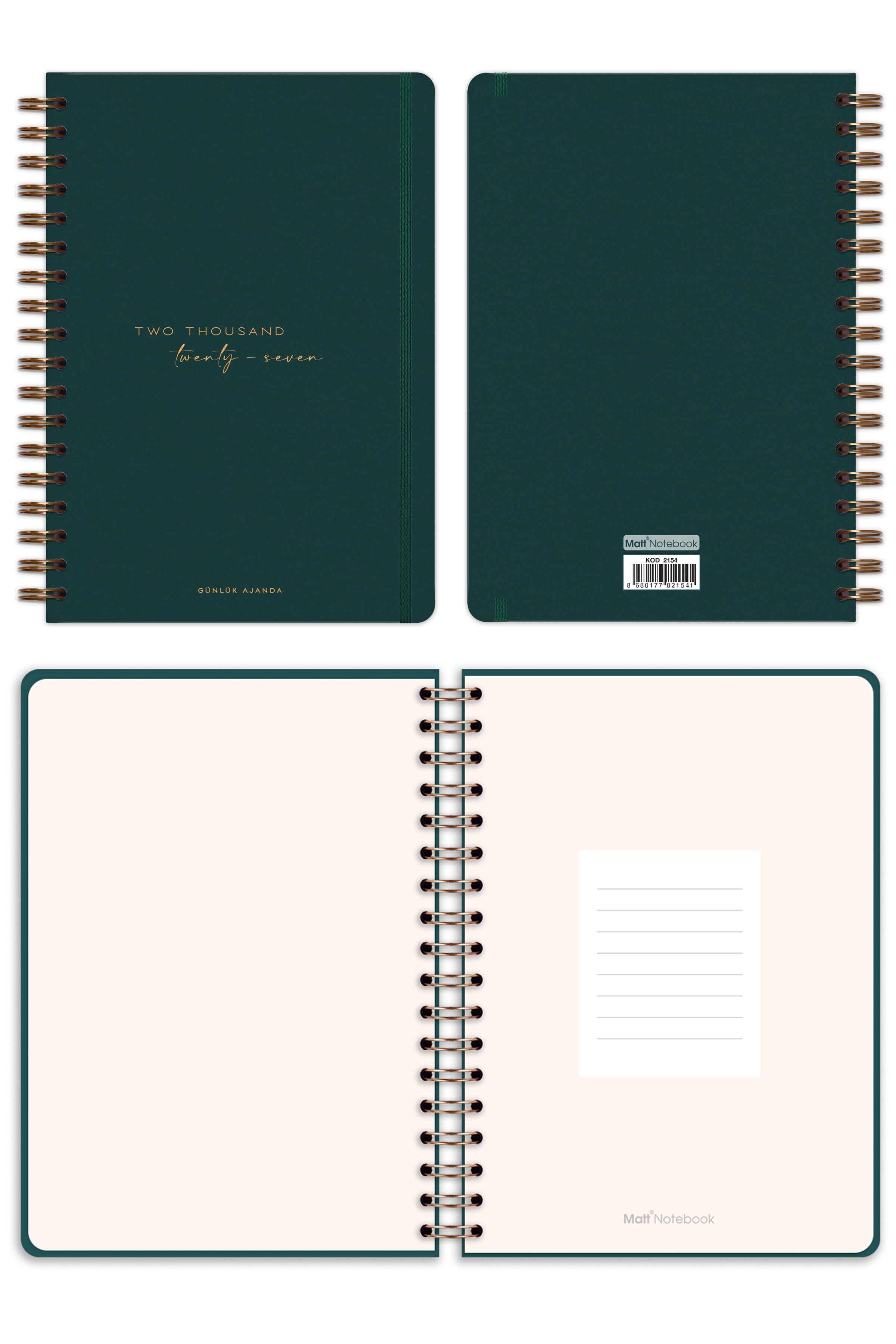 Matt Notebook 2027 Yılı Günlük Spiralli Ajanda 16x24 cm - 12 Aylık Two Thousand Twenty Seven