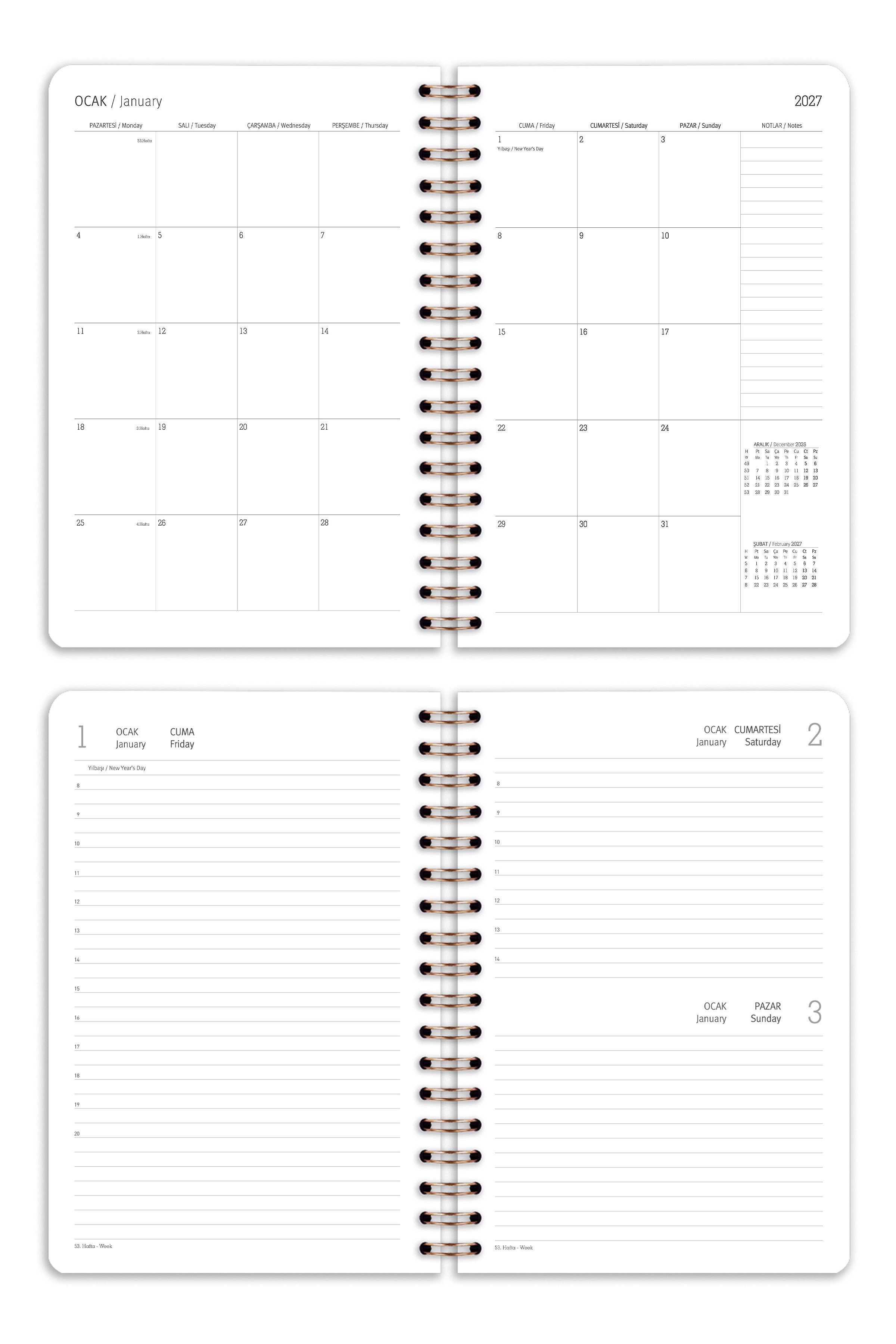 Matt Notebook 2027 Yılı Günlük Spiralli Ajanda 16x24 cm - 12 Aylık