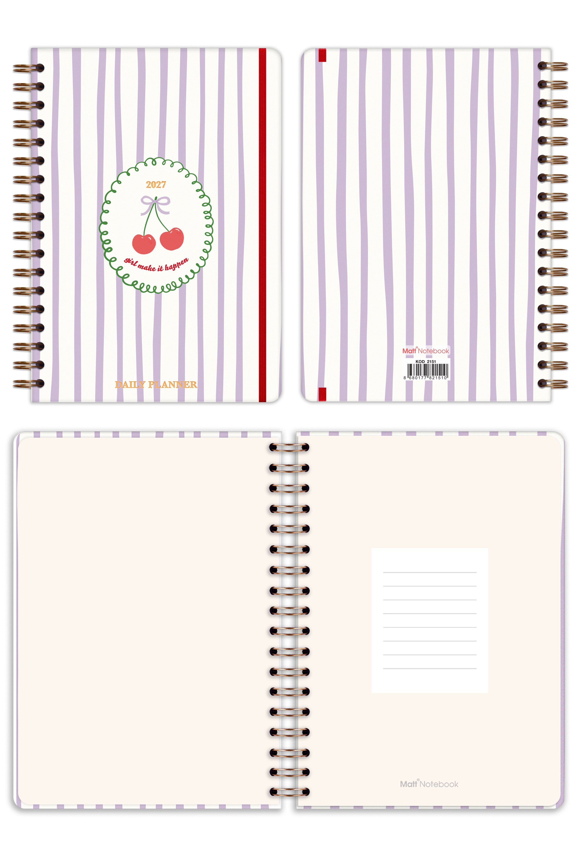 Matt Notebook 2027 Yılı Günlük Spiralli Ajanda 16x24 cm - 12 Aylık Kiraz